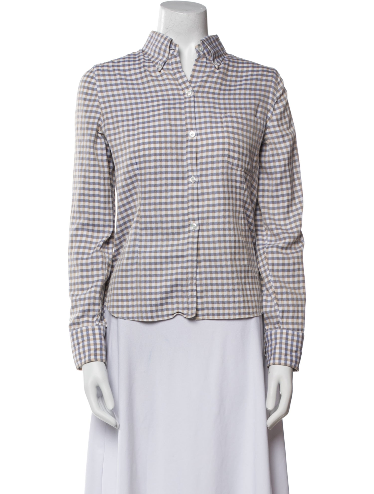 Borrelli Plaid Print Long Sleeve Button-Up Top