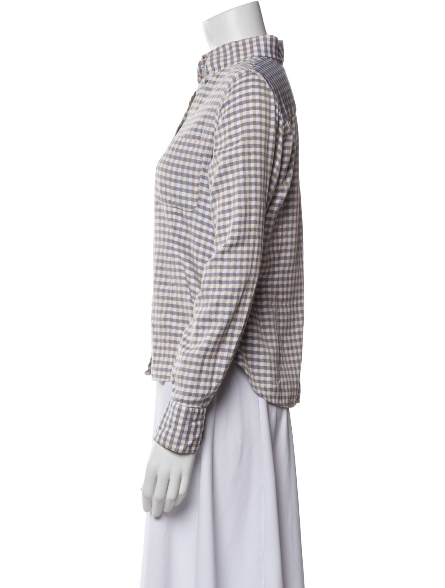 Borrelli Plaid Print Long Sleeve Button-Up Top