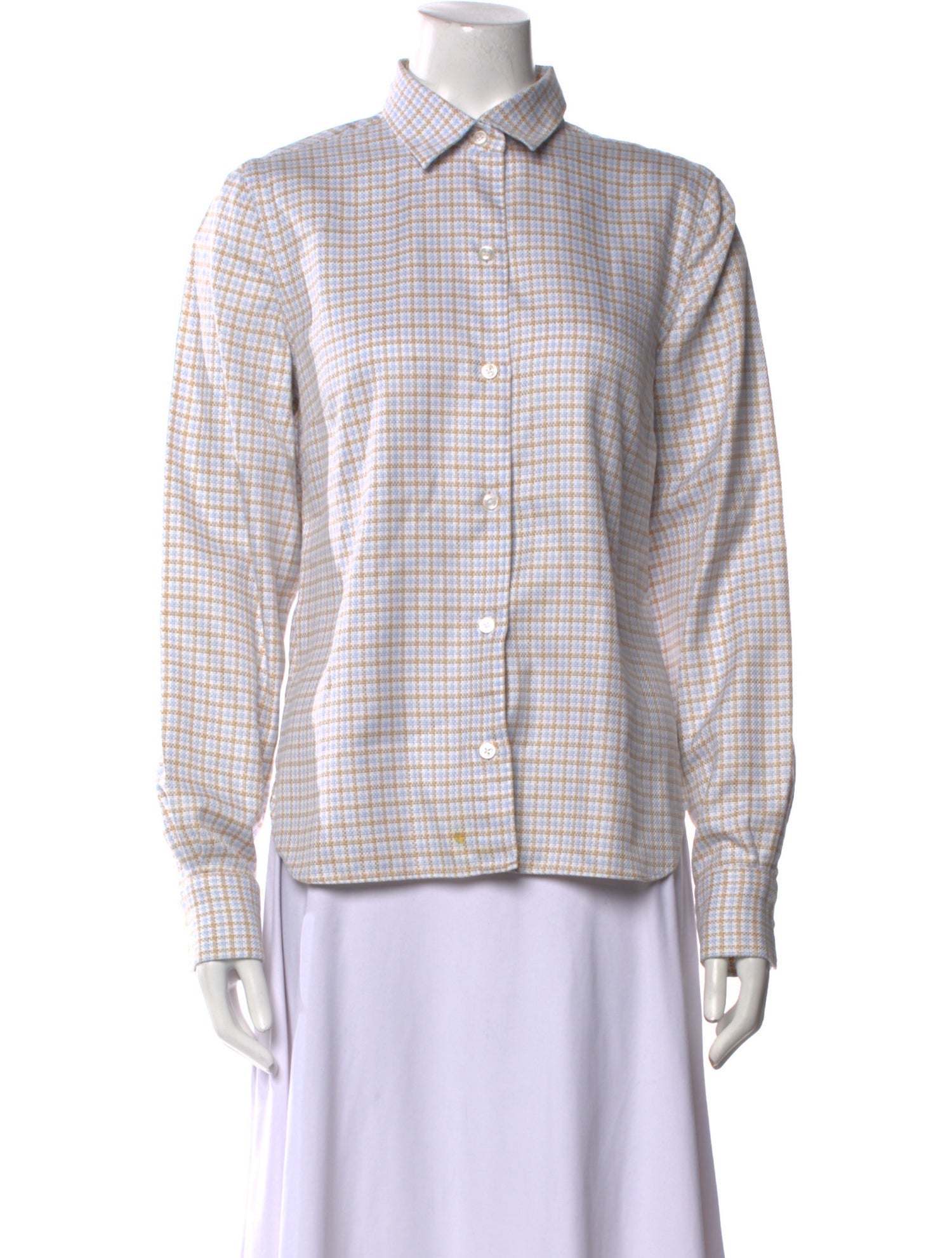 Borrelli Plaid Print Long Sleeve Button-Up Top