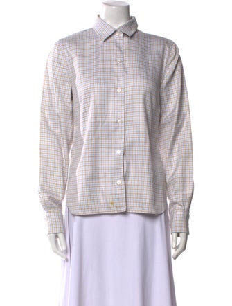 Borrelli Plaid Print Long Sleeve Button-Up Top