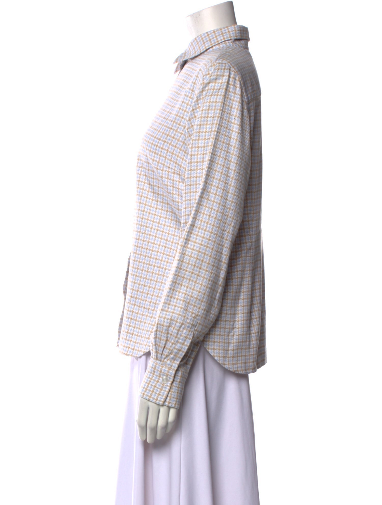 Borrelli Plaid Print Long Sleeve Button-Up Top