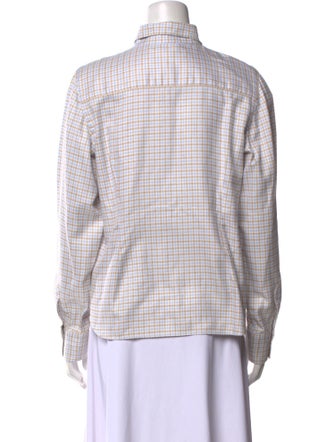 Borrelli Plaid Print Long Sleeve Button-Up Top