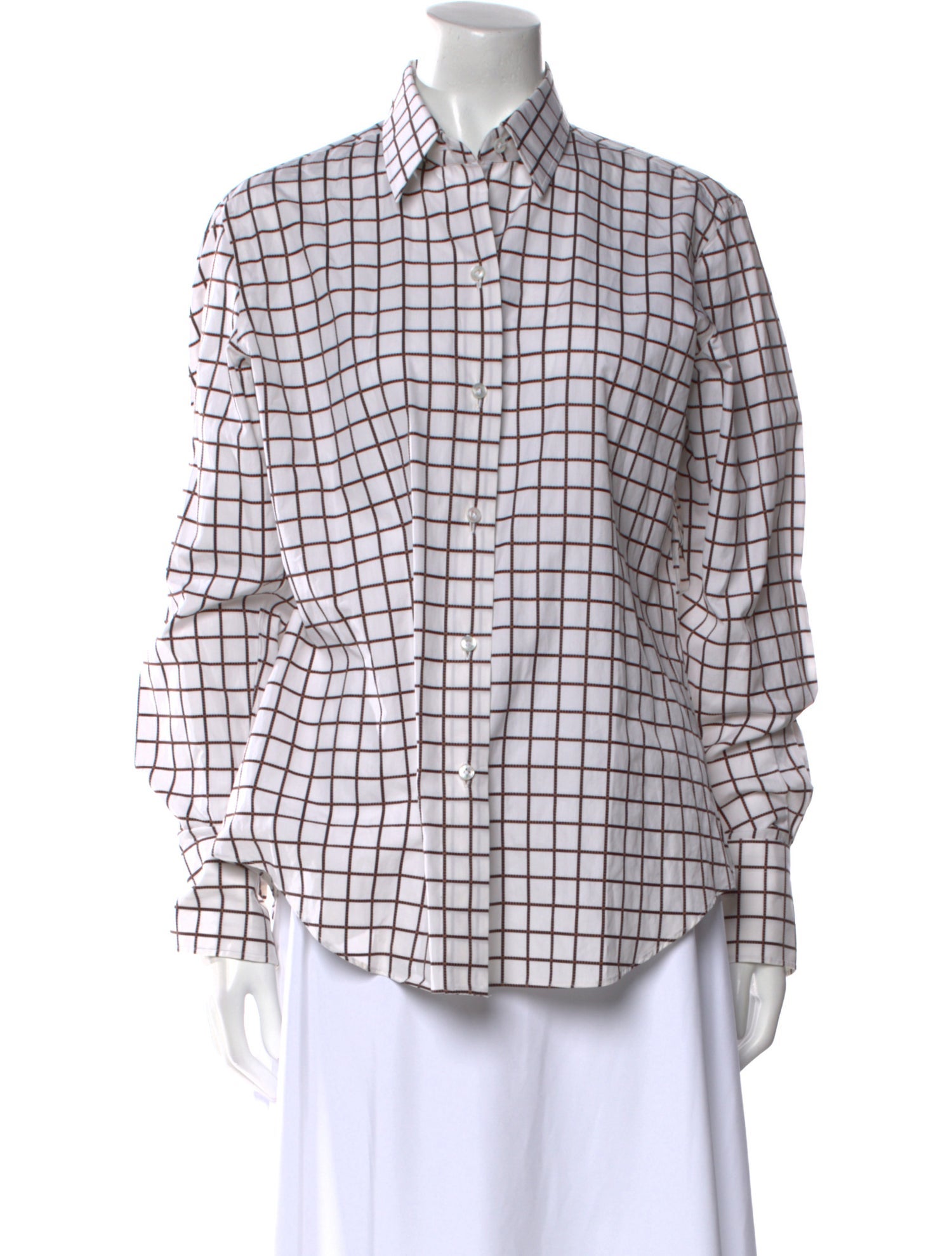 Borrelli Plaid Print Long Sleeve Button-Up Top