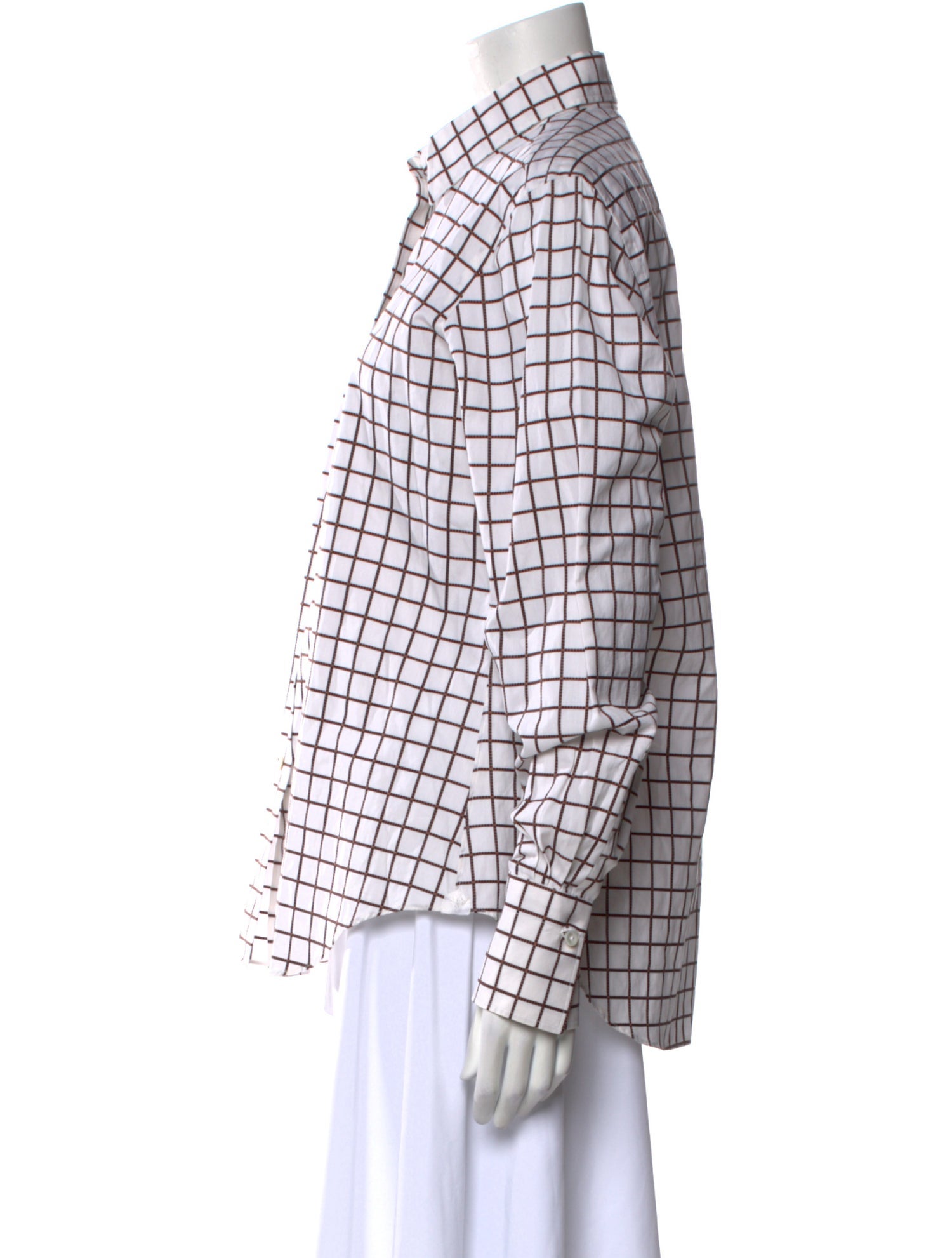 Borrelli Plaid Print Long Sleeve Button-Up Top