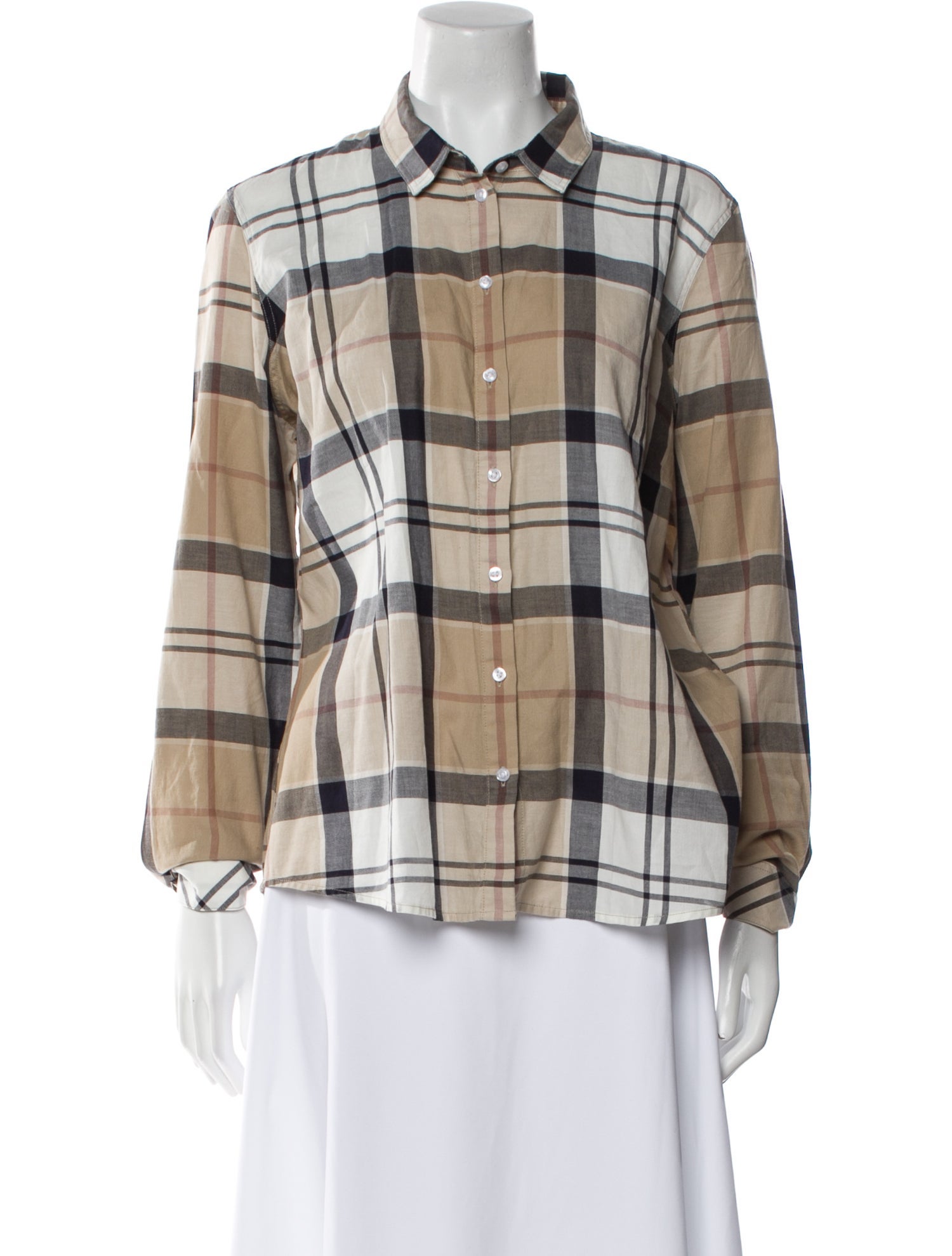 Borrelli Plaid Print Long Sleeve Button-Up Top