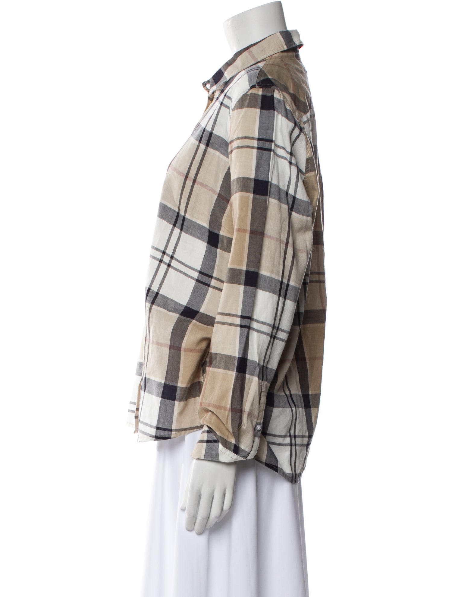 Borrelli Plaid Print Long Sleeve Button-Up Top