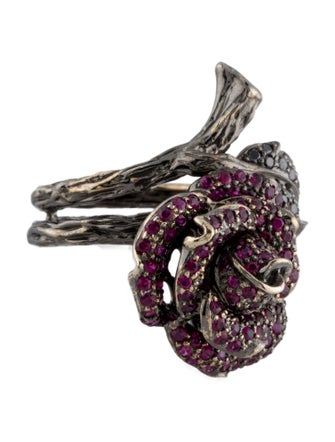 Borgioni 18K Ruby Rose & Diamond Cocktail Ring