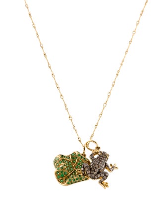Borgioni 18K Tsavorite Garnet, Diamond & Sapphire Frog & Lily Pad Pendant Necklace