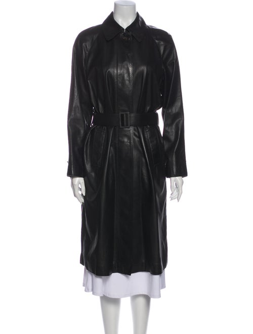 Bottega Veneta Calf Leather Trench Coat Black
