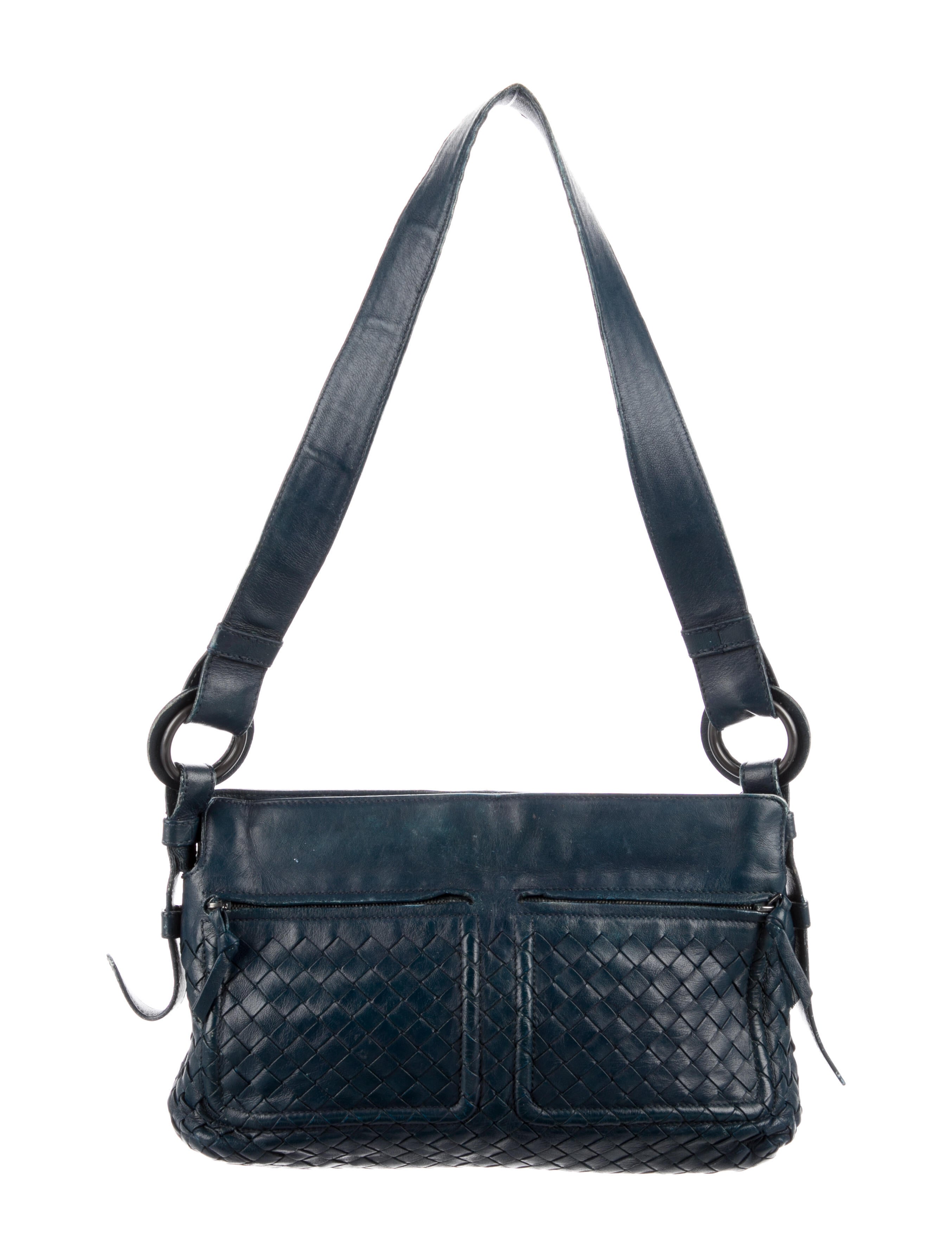 Bottega Leopard Print Canvas Shoulder Bag Blue Shoulder Bags