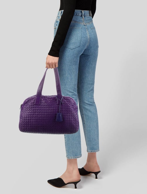 Bottega Veneta Leather Purple Intrecciato Shoulder Bag