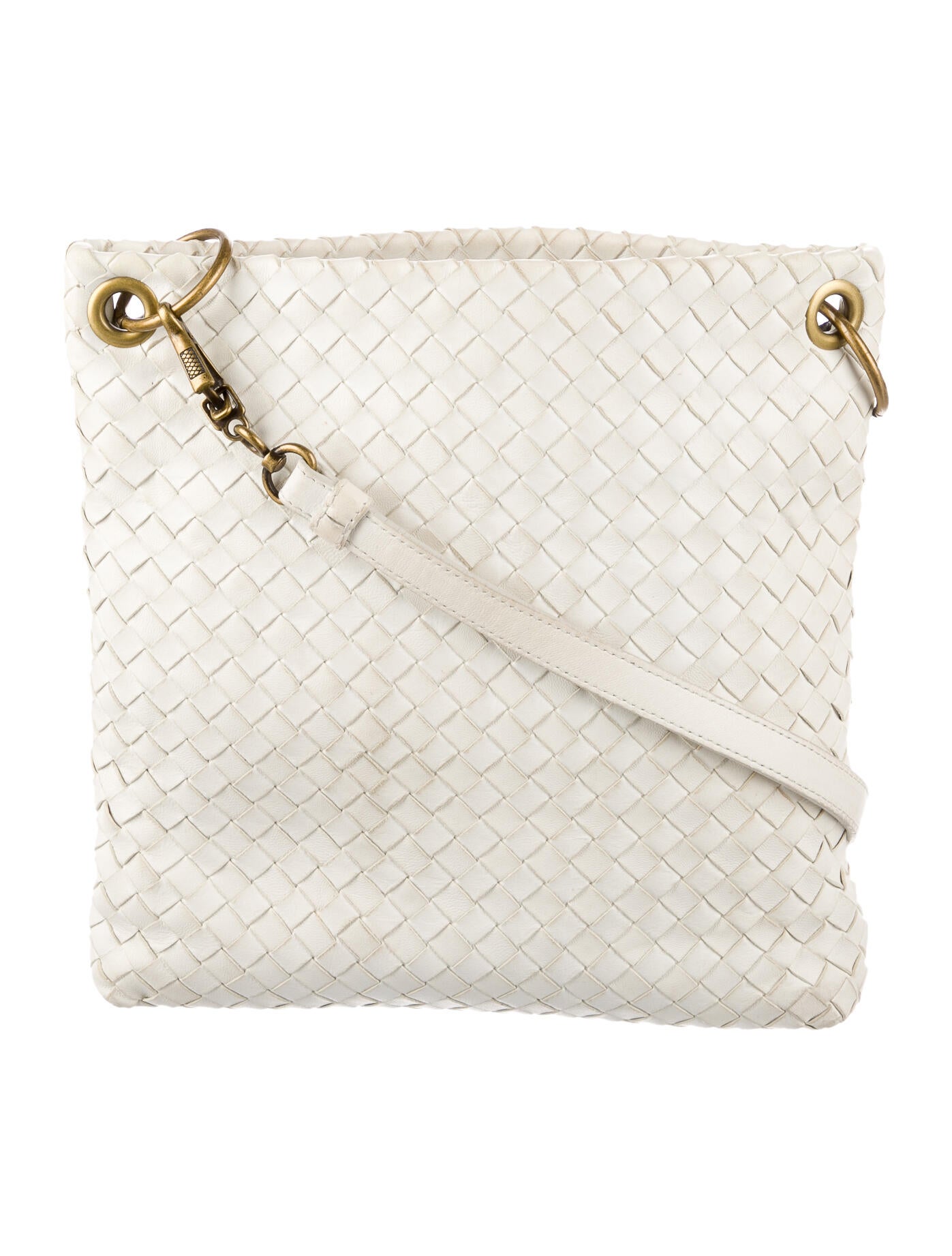 Bottega Intrecciato Leather Crossbody Bag White Crossbody Bags