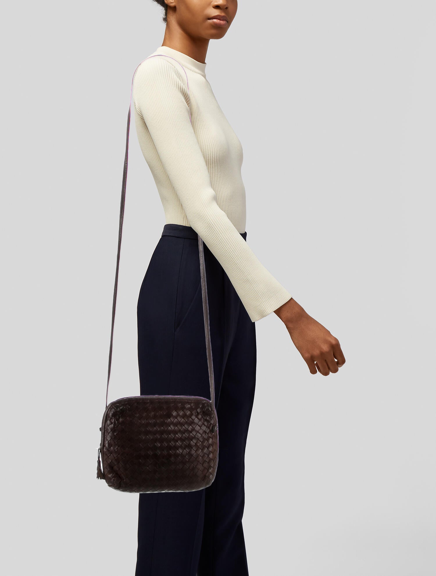 Bottega Intrecciato Weave Crossbody Bag Brown Crossbody Bags