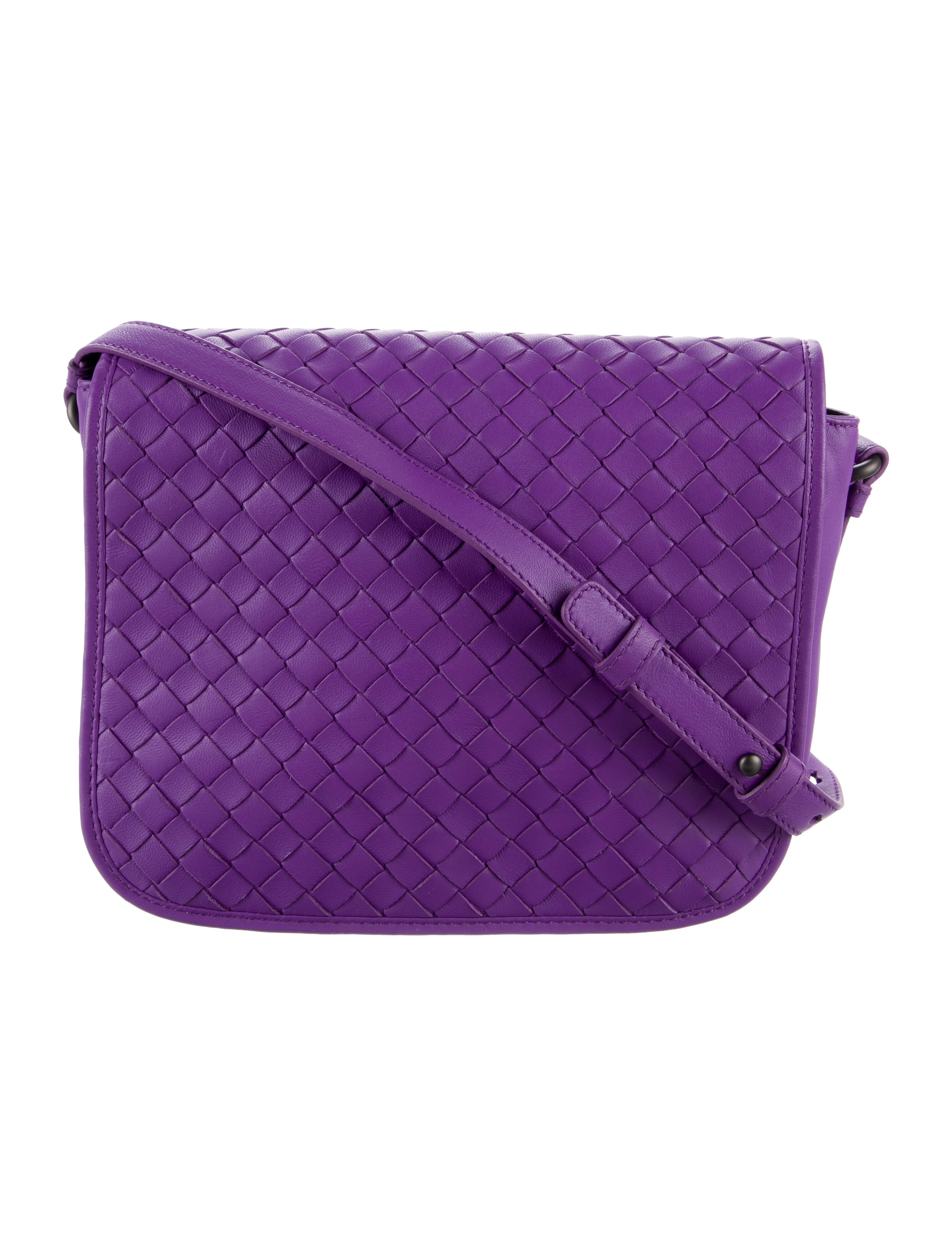 Bottega Intrecciato Flap Crossbody Bag Purple Crossbody Bags