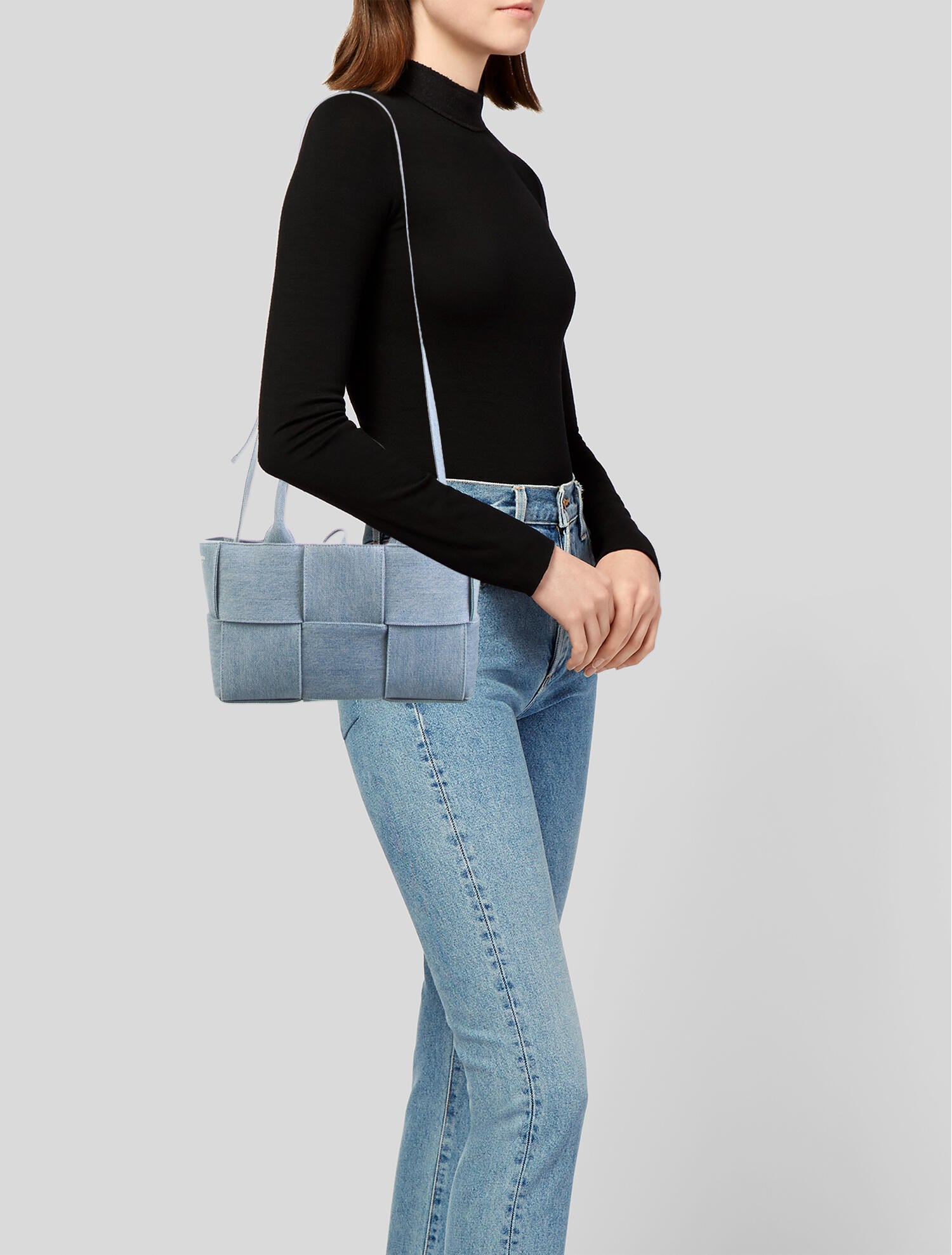 Bottega Veneta 2022 Maxi Intrecciato Denim Small Arco Tote