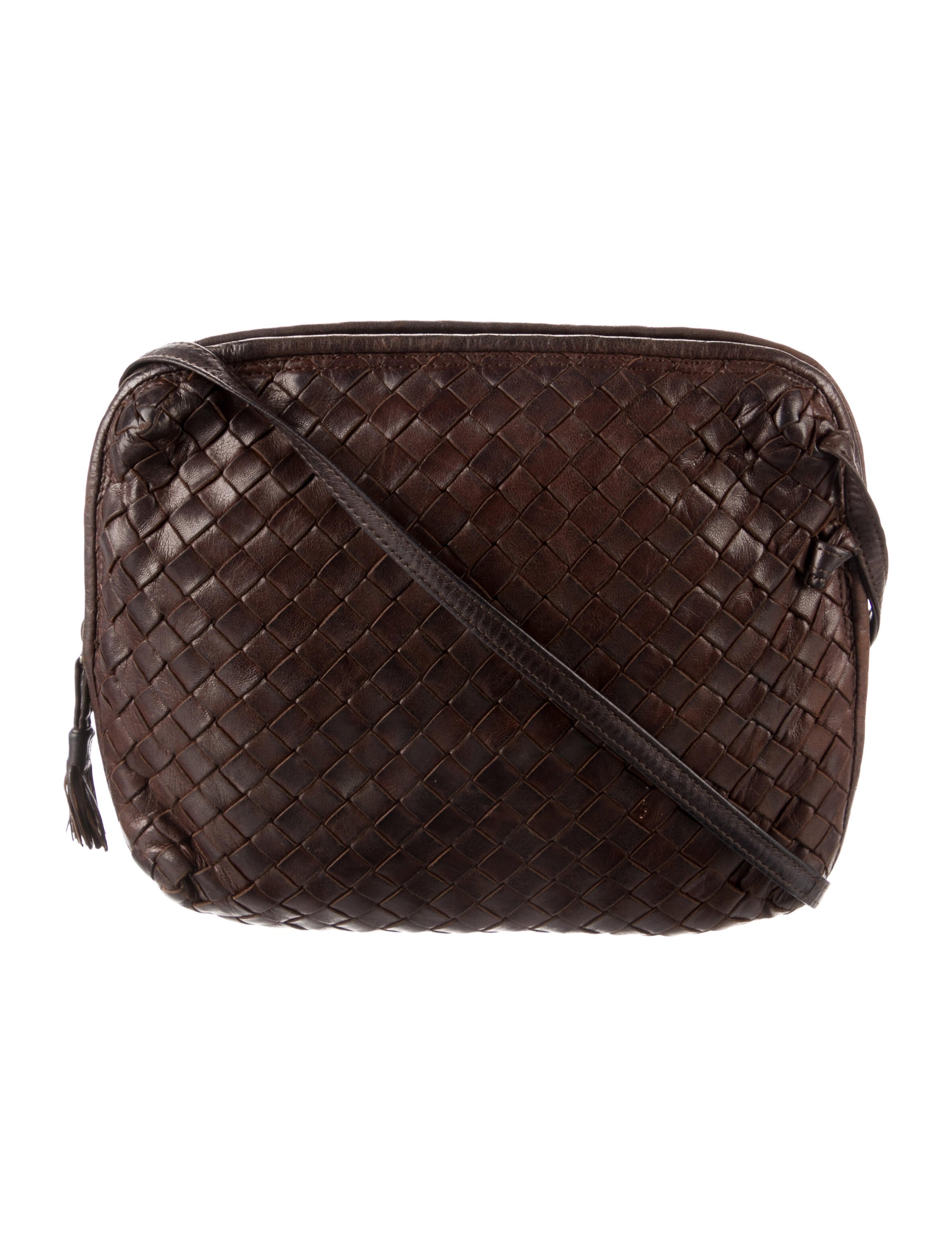 Bottega Intrecciato Weave Crossbody Bag Brown Crossbody Bags