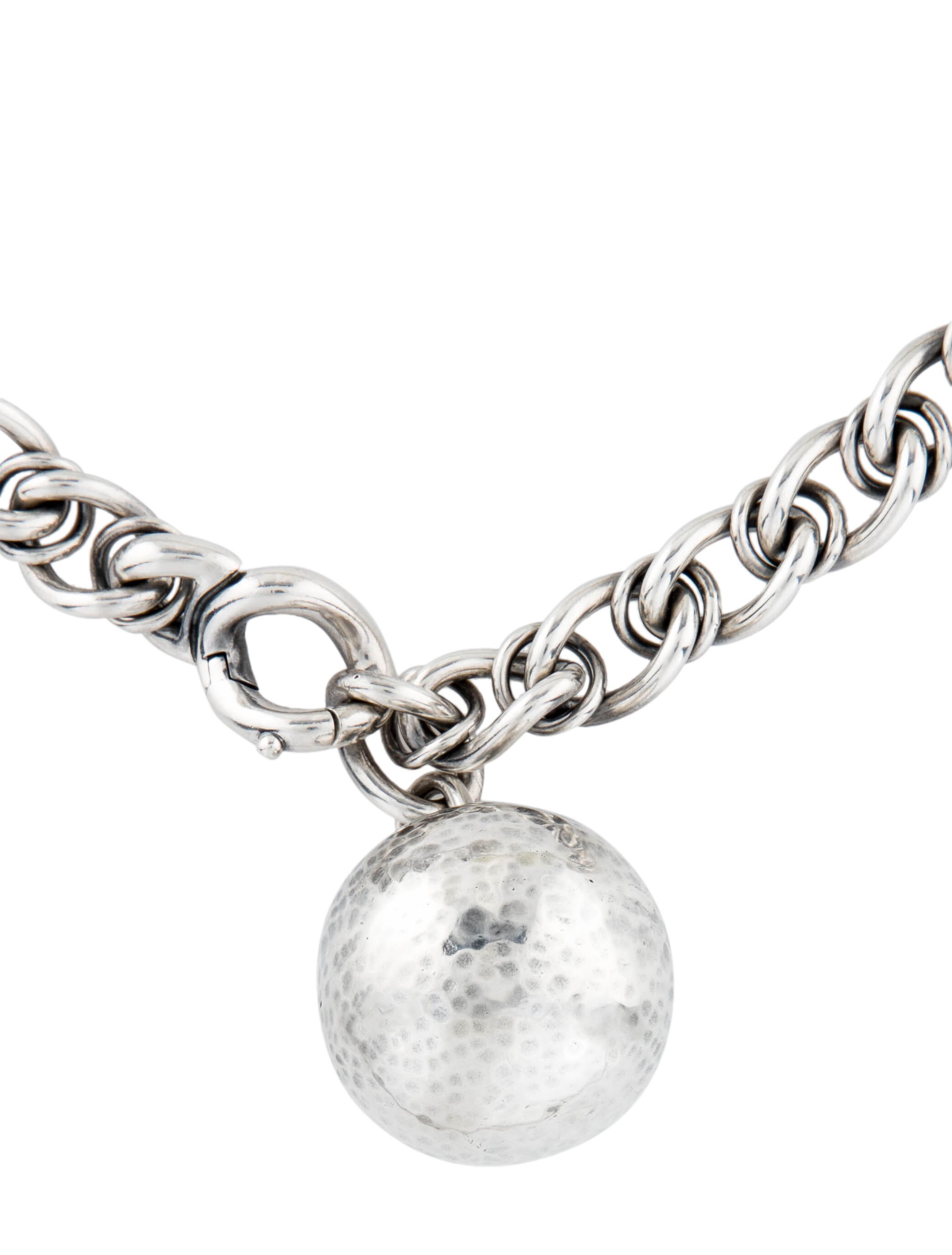 Bottega Ball & Chain Link Pendant Necklace Sterling Silver