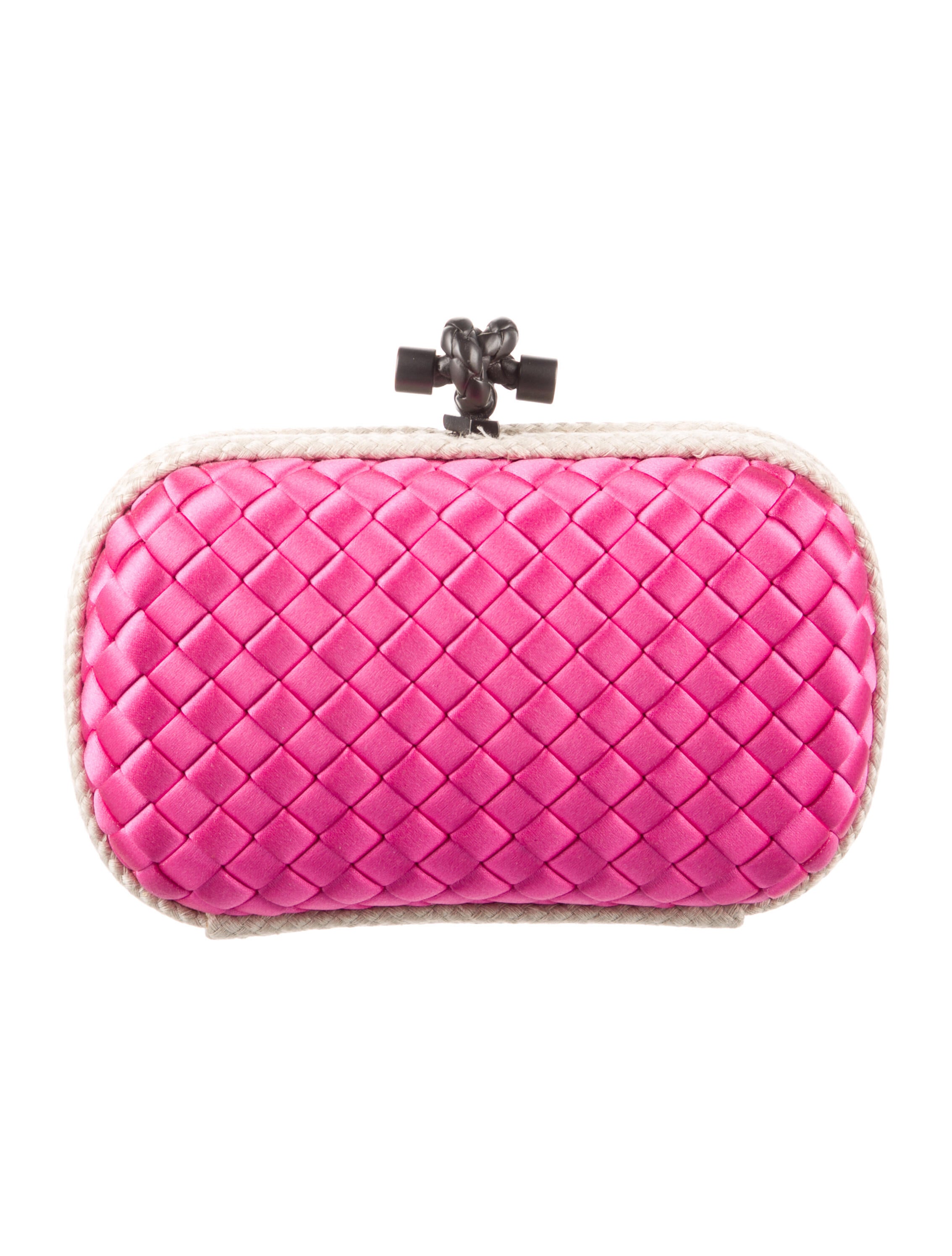Bottega Veneta Raffia-Trimmed Intrecciato Knot Clutch - Pink