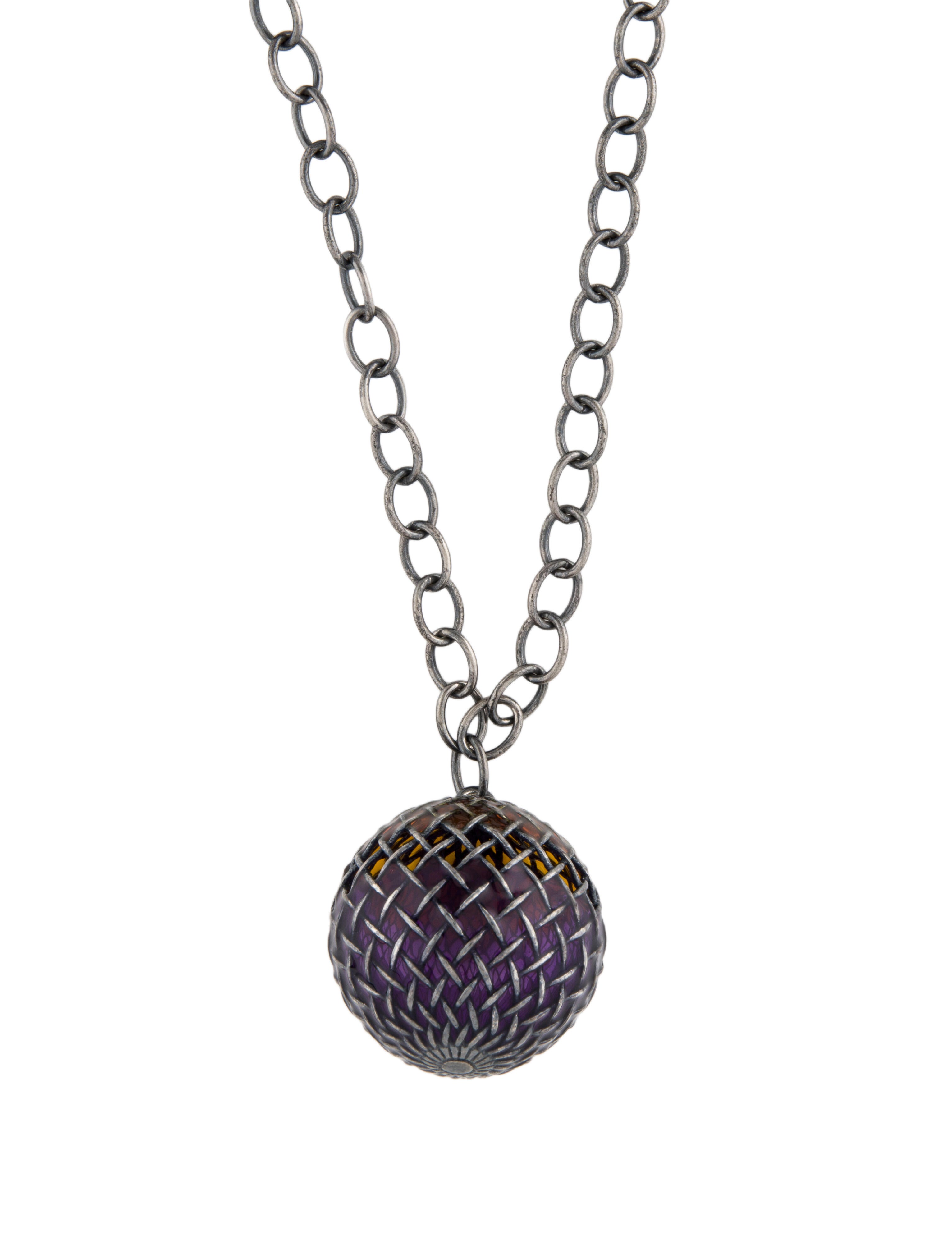 Bottega Enamel Woven Ball Pendant Necklace Sterling Silver