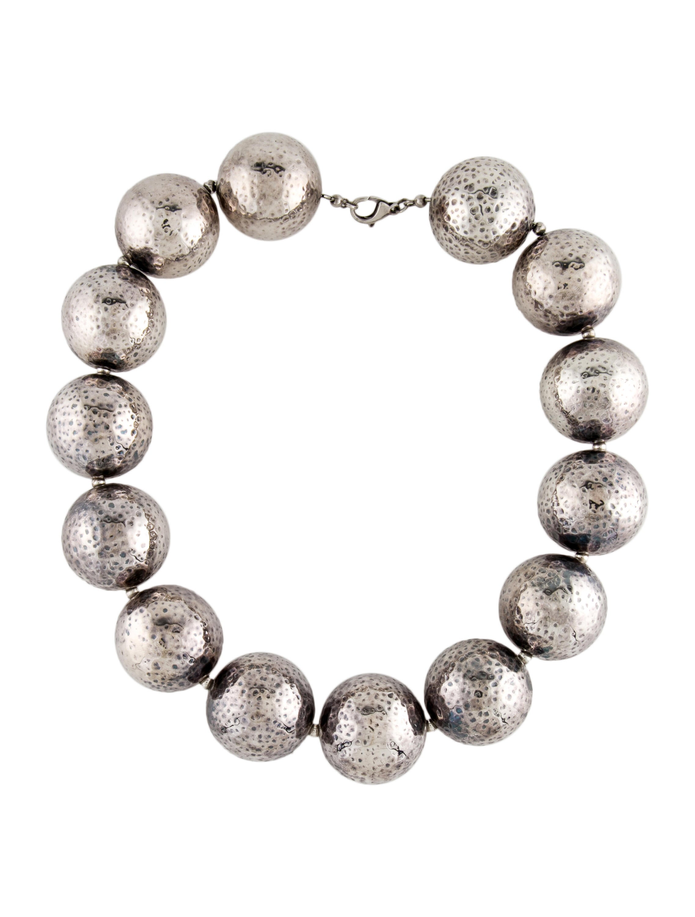 Bottega Hammered Ball Station Necklace Sterling Silver Bead