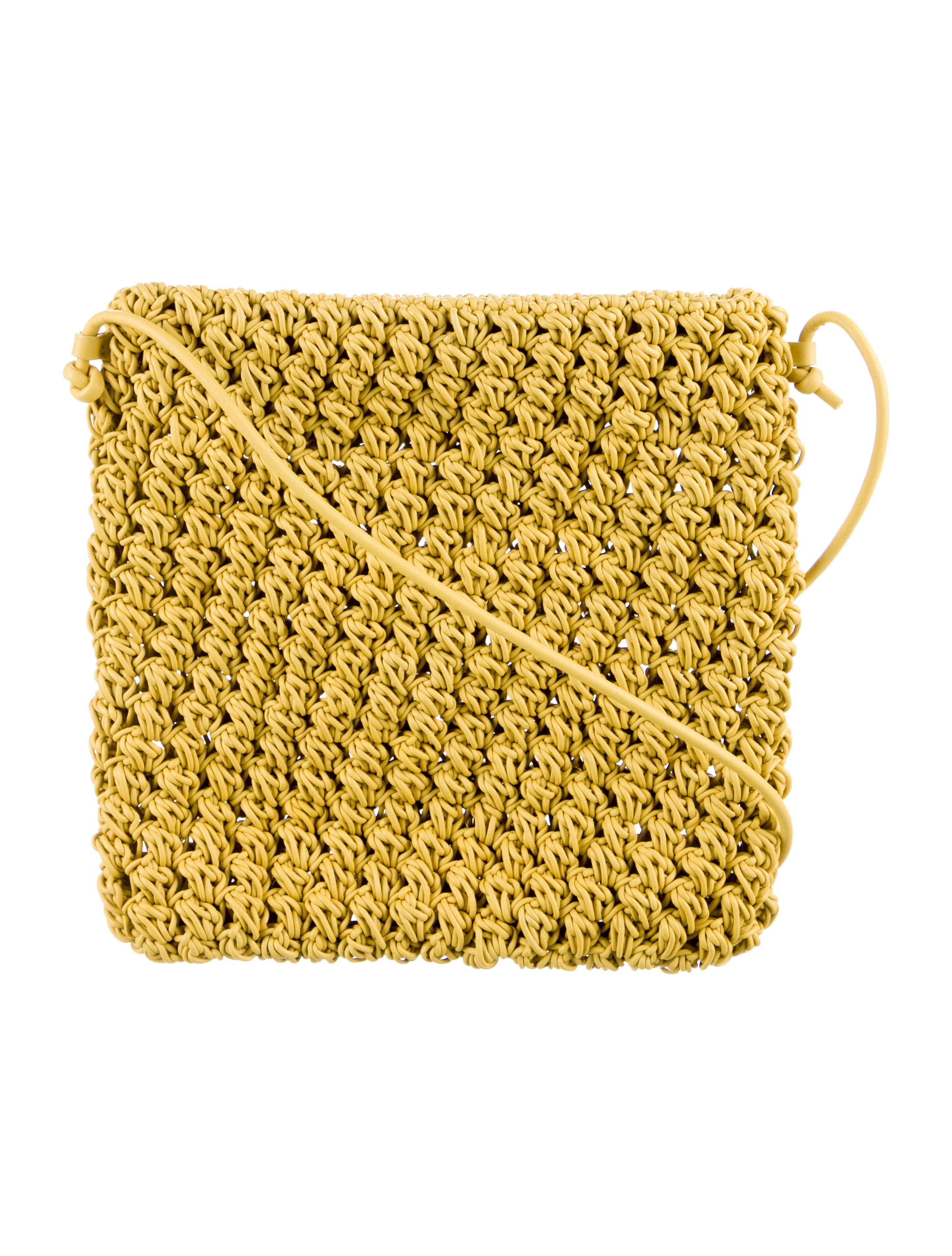 Bottega Leather Woven Crossbody Bag Yellow Crossbody Bags