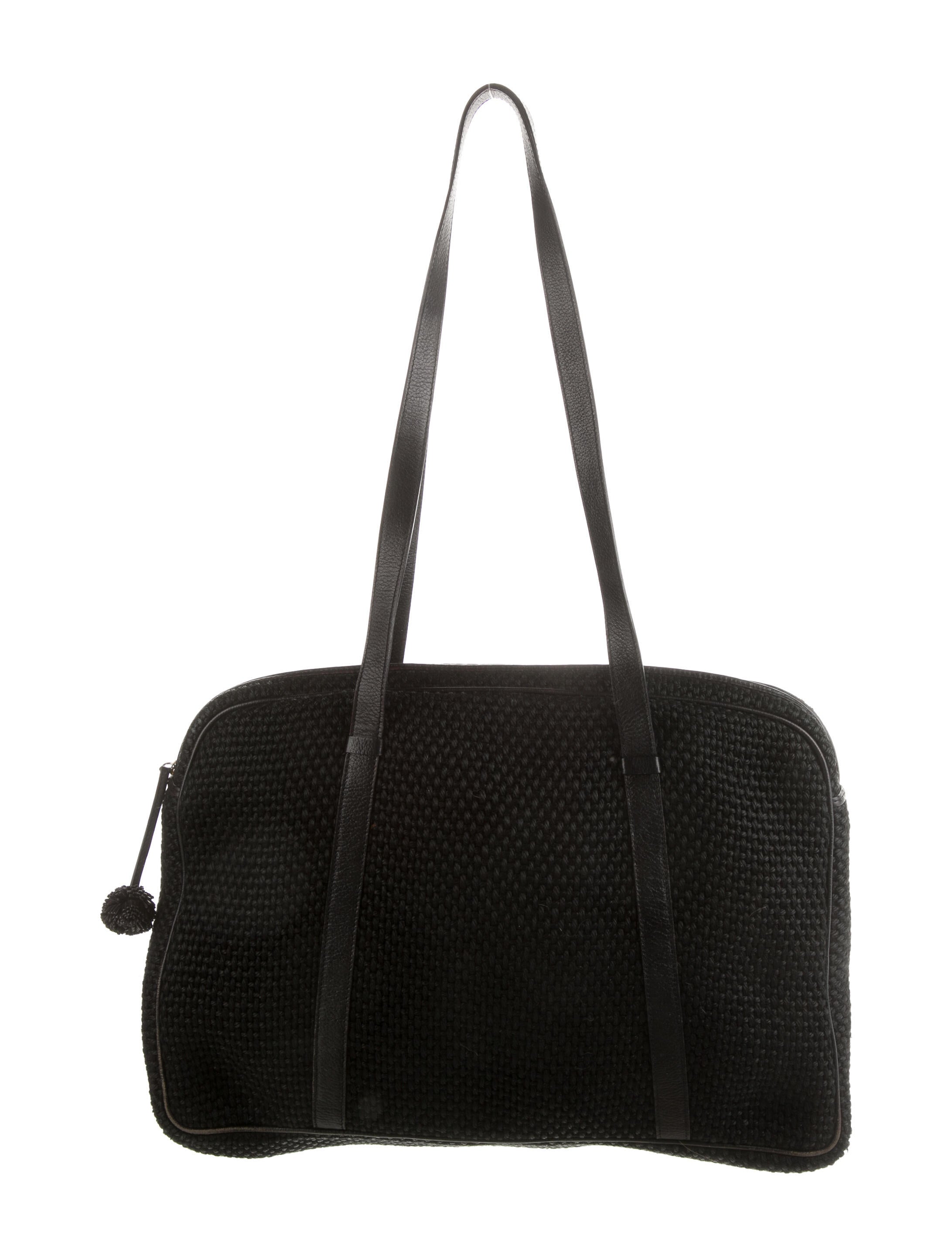 Bottega LeatherTrimmed Tweed Shoulder Bag Black Shoulder Bags