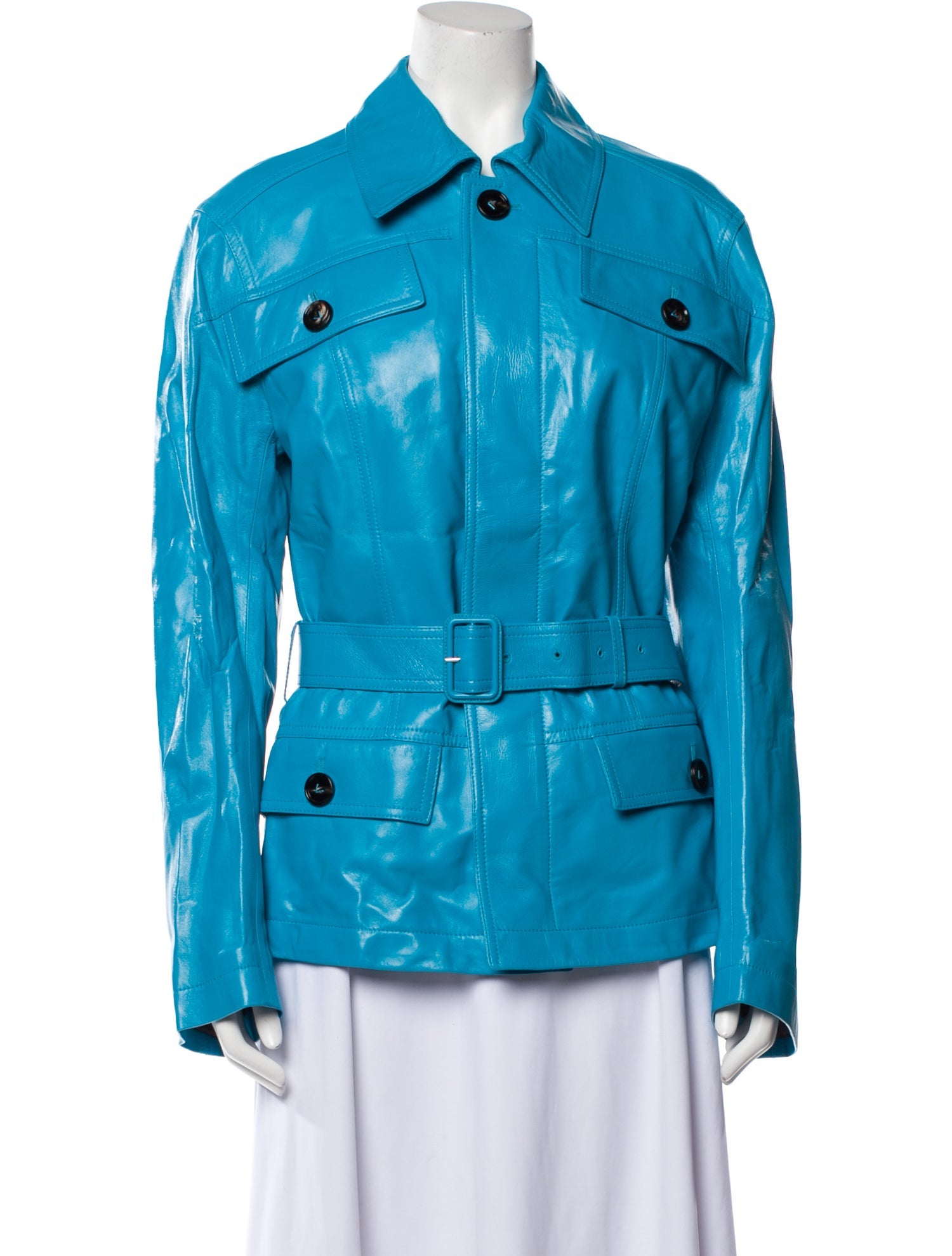 Bottega 2022 Leather Utility Jacket Blue Jackets, Clothing