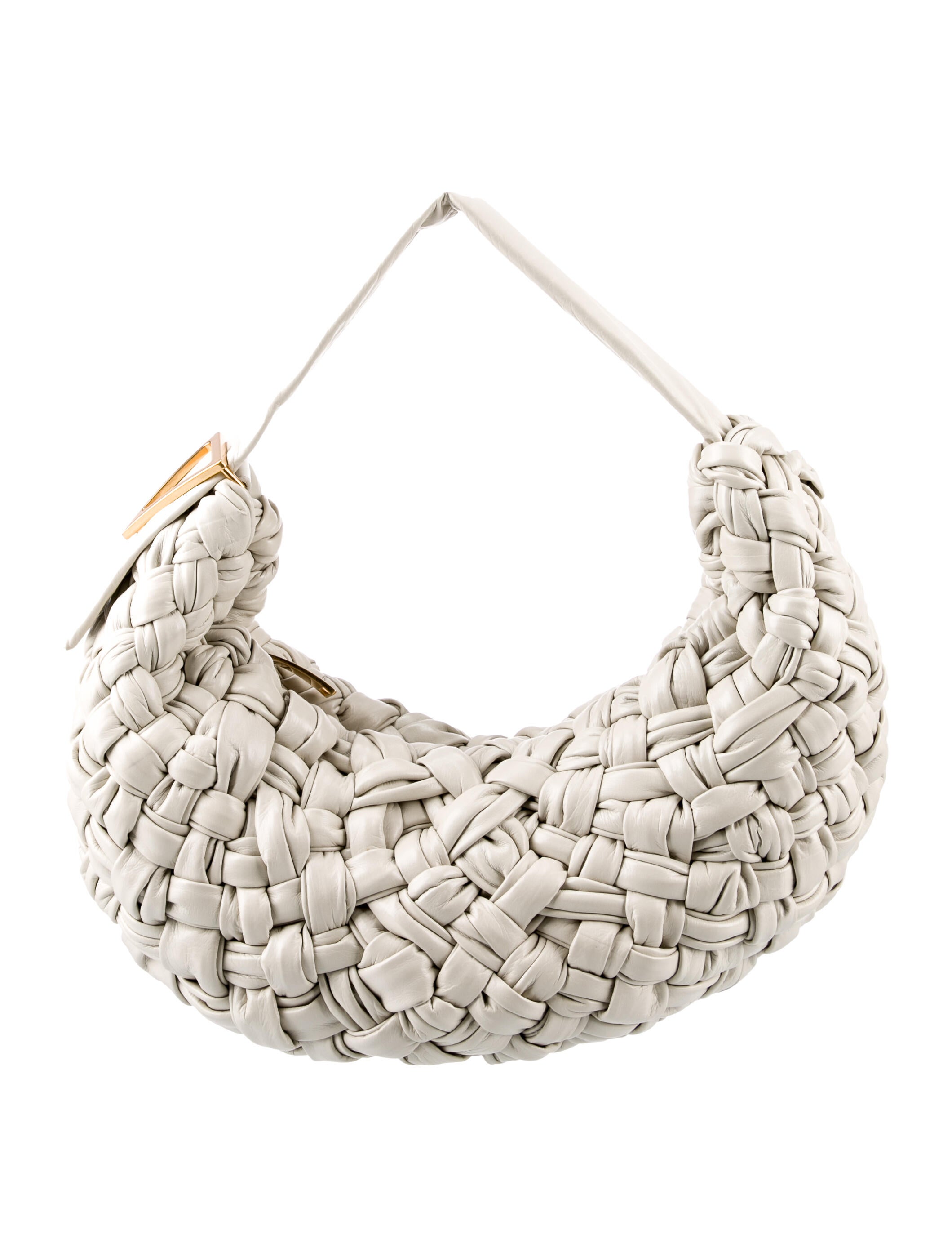 Bottega Foulard Intrecciato Banana Hobo White Hobos, Handbags