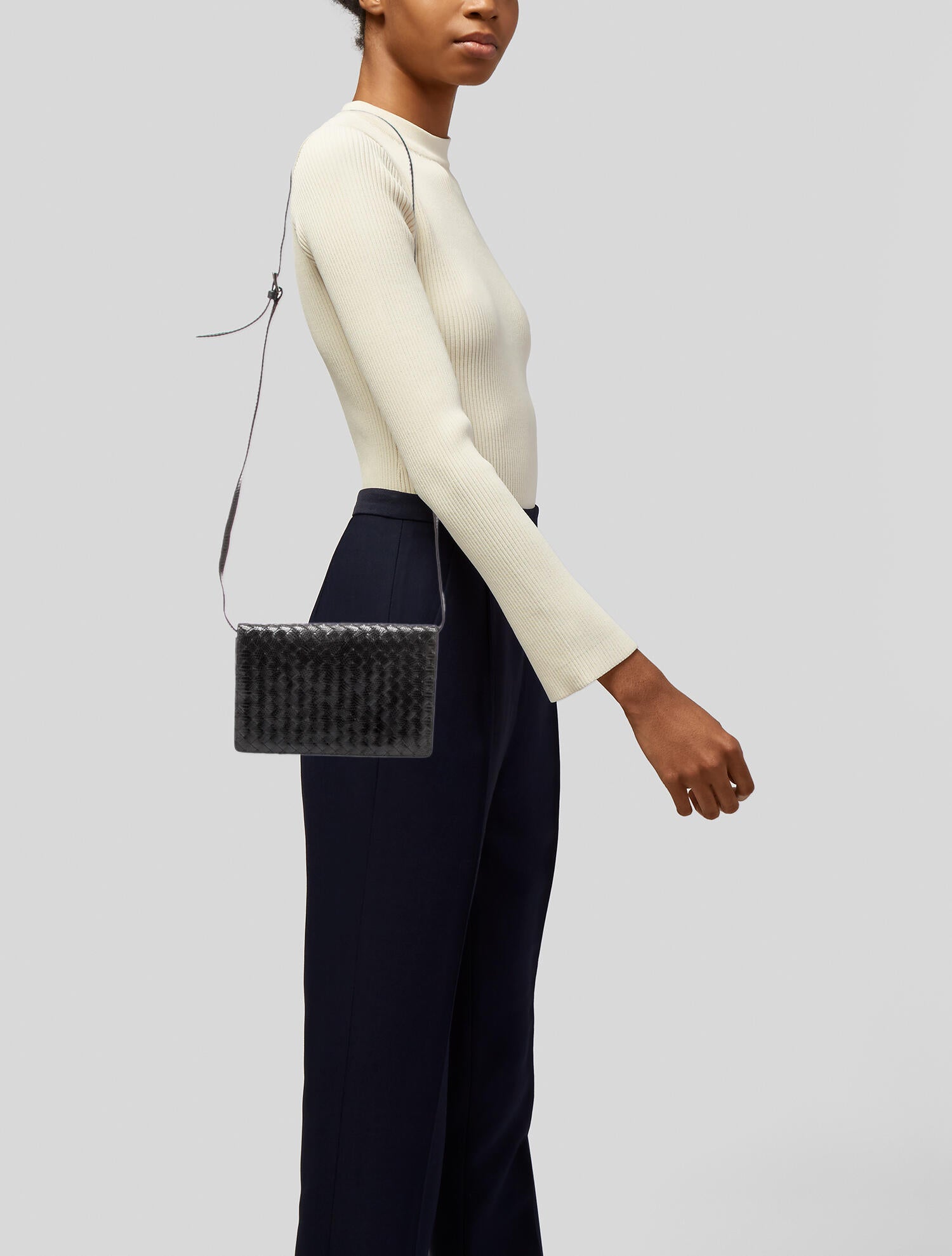 Bottega Veneta Vintage Embossed Intrecciato Crossbody Bag - Black