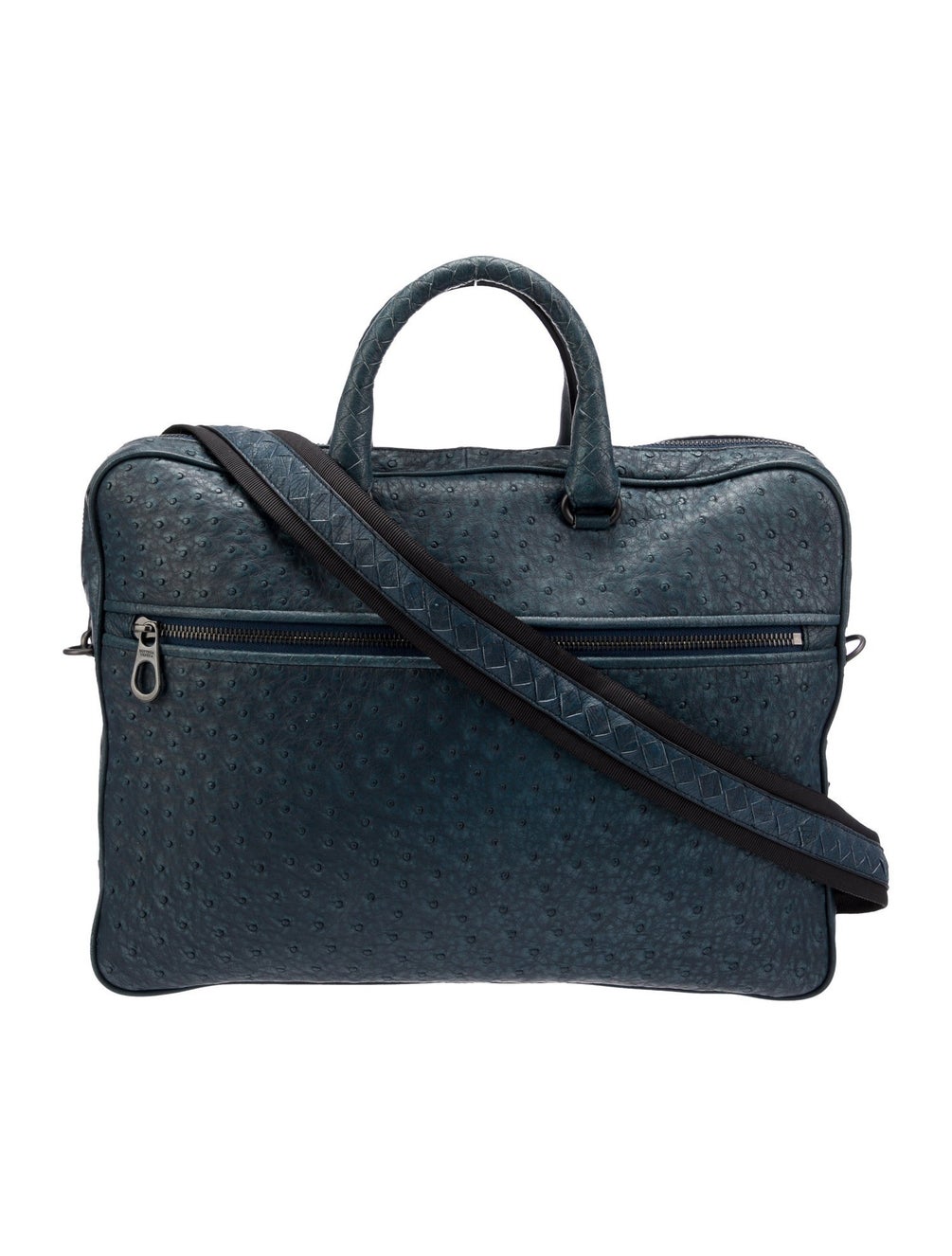 Bottega Veneta Intrecciato-Trimmed Ostrich Briefcase - Blue Briefcases ...
