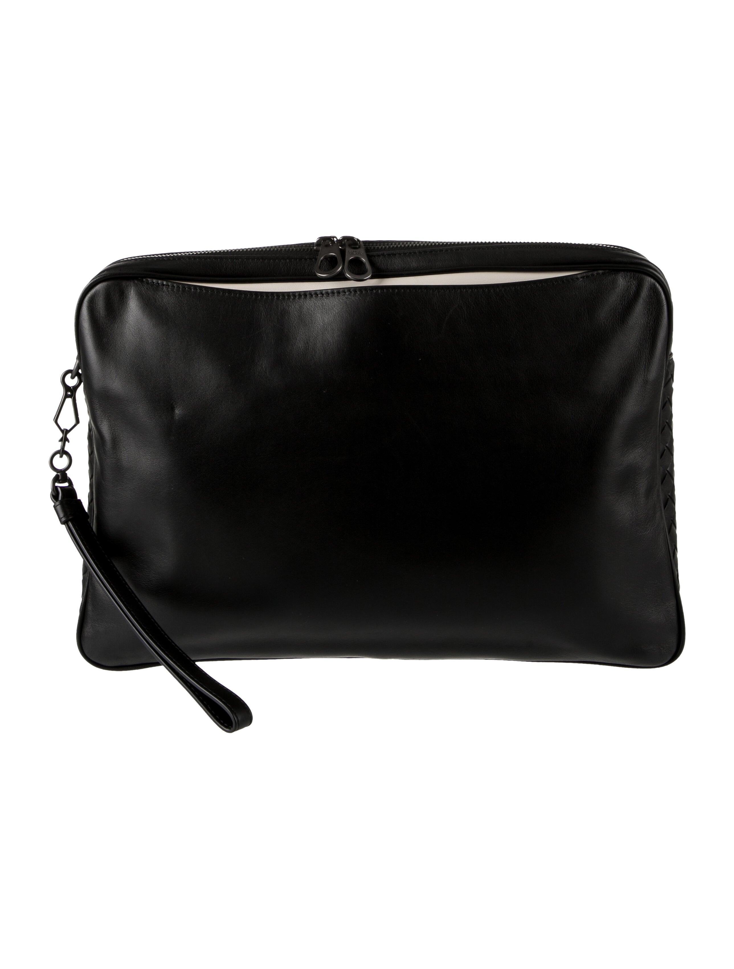 Bottega IntrecciatoTrimmed Zip Pouch Black Portfolios