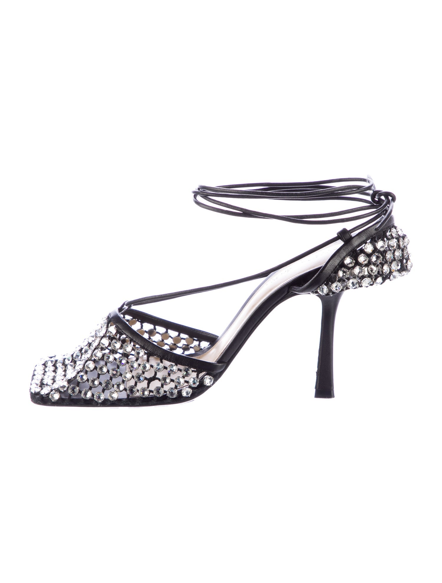 Bottega Leather Crystal Embellishments Sandals Black Sandals
