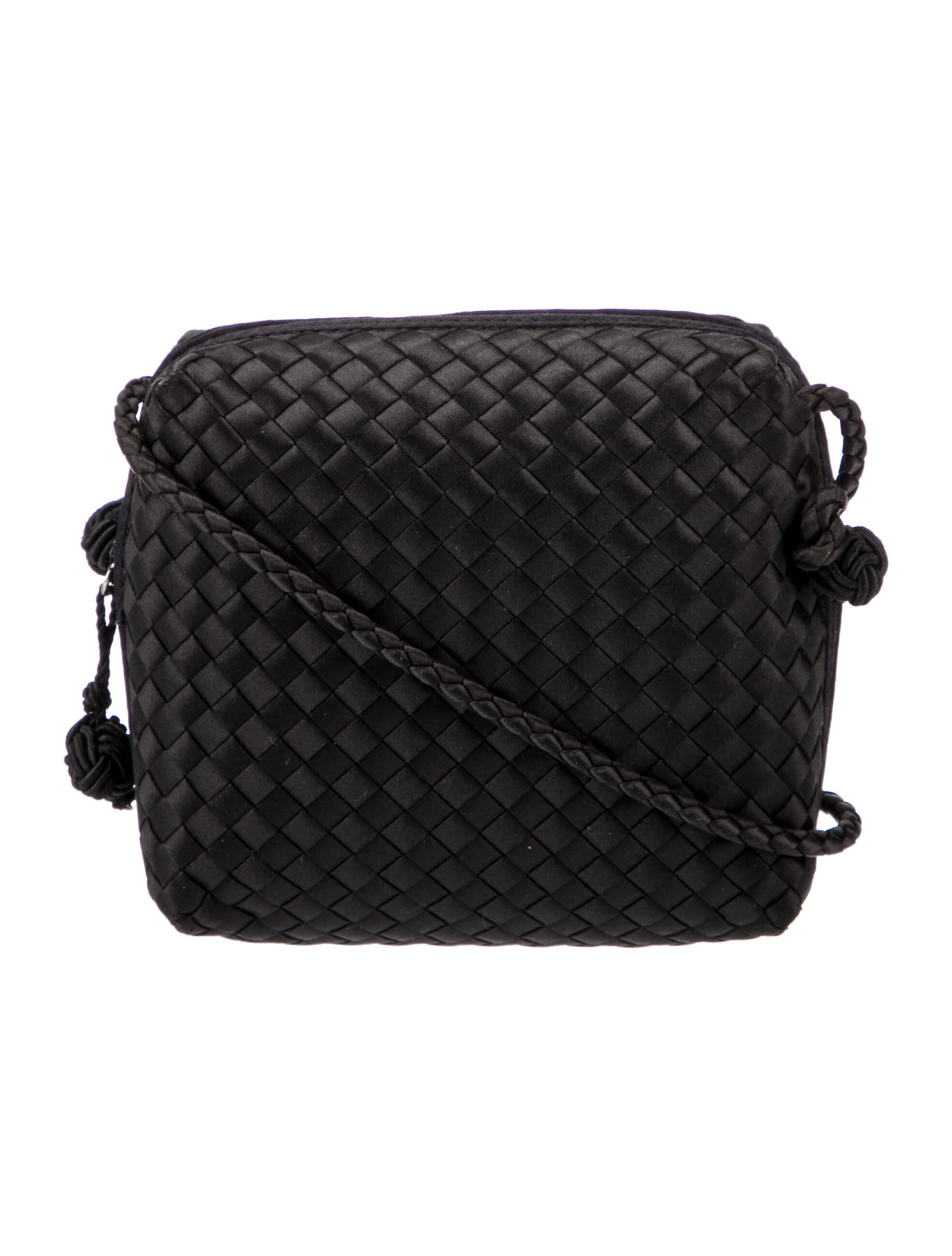 Bottega Vintage Mini Intrecciato Satin Crossbody Bag Black