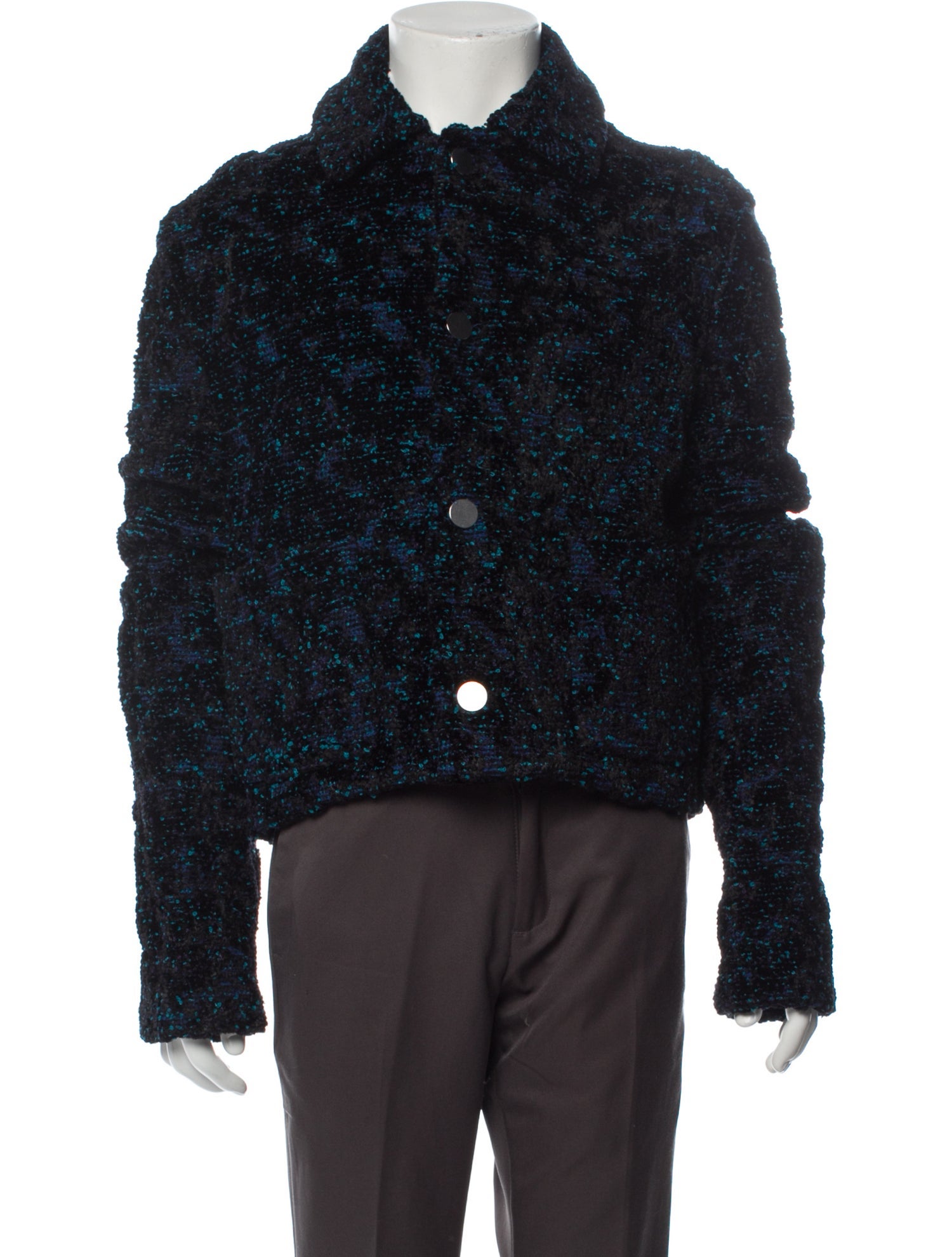 Bottega Veneta Tweed Pattern Trucker Jacket - Blue Outerwear, Clothing ...