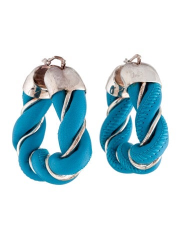 Bottega Veneta Hoop Leather Twist Triangle Earrings