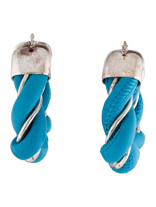 Bottega Veneta Leather Twist Triangle Hoop Earrings