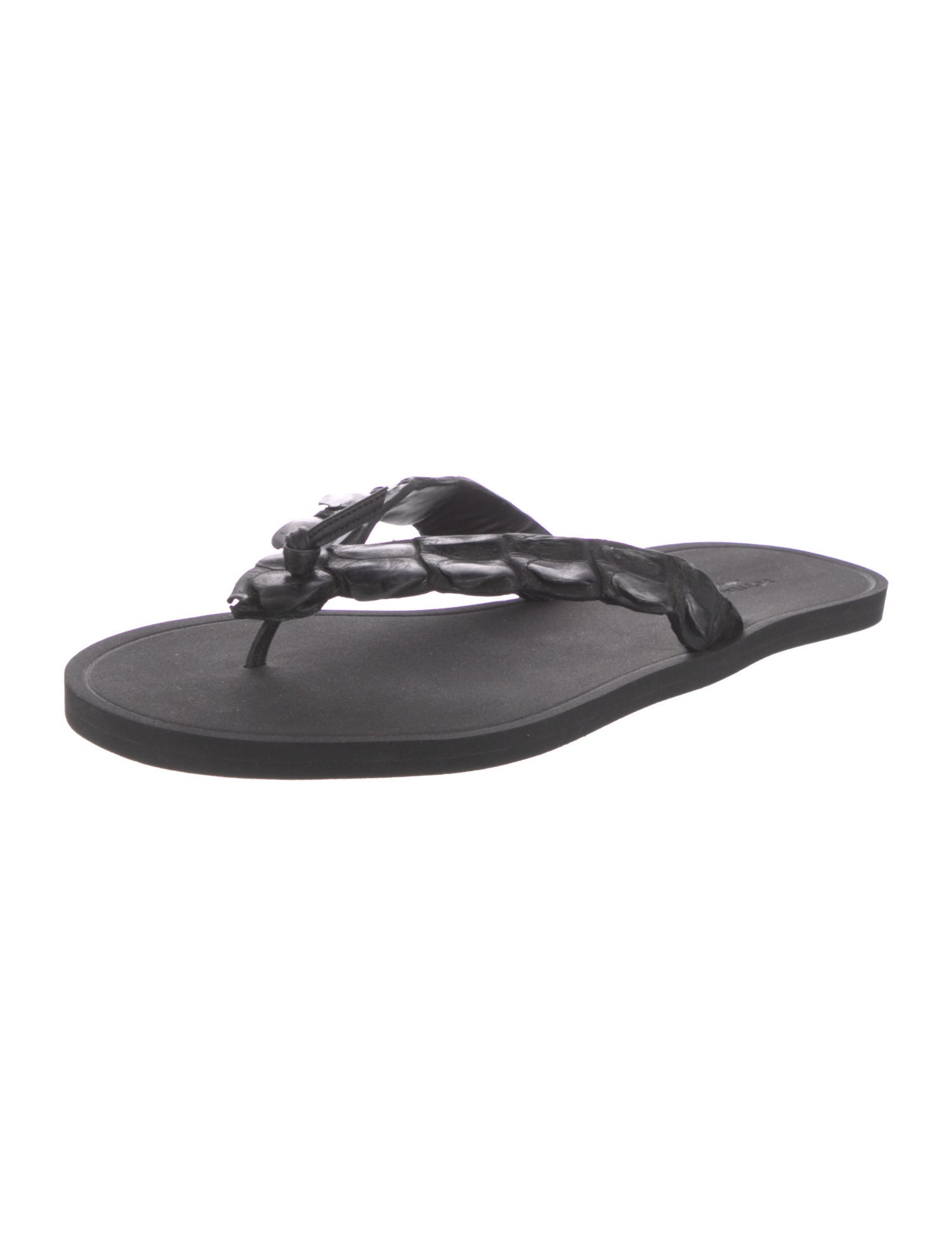 Bottega Veneta Alligator Flip Flops - Black Sandals, Shoes 