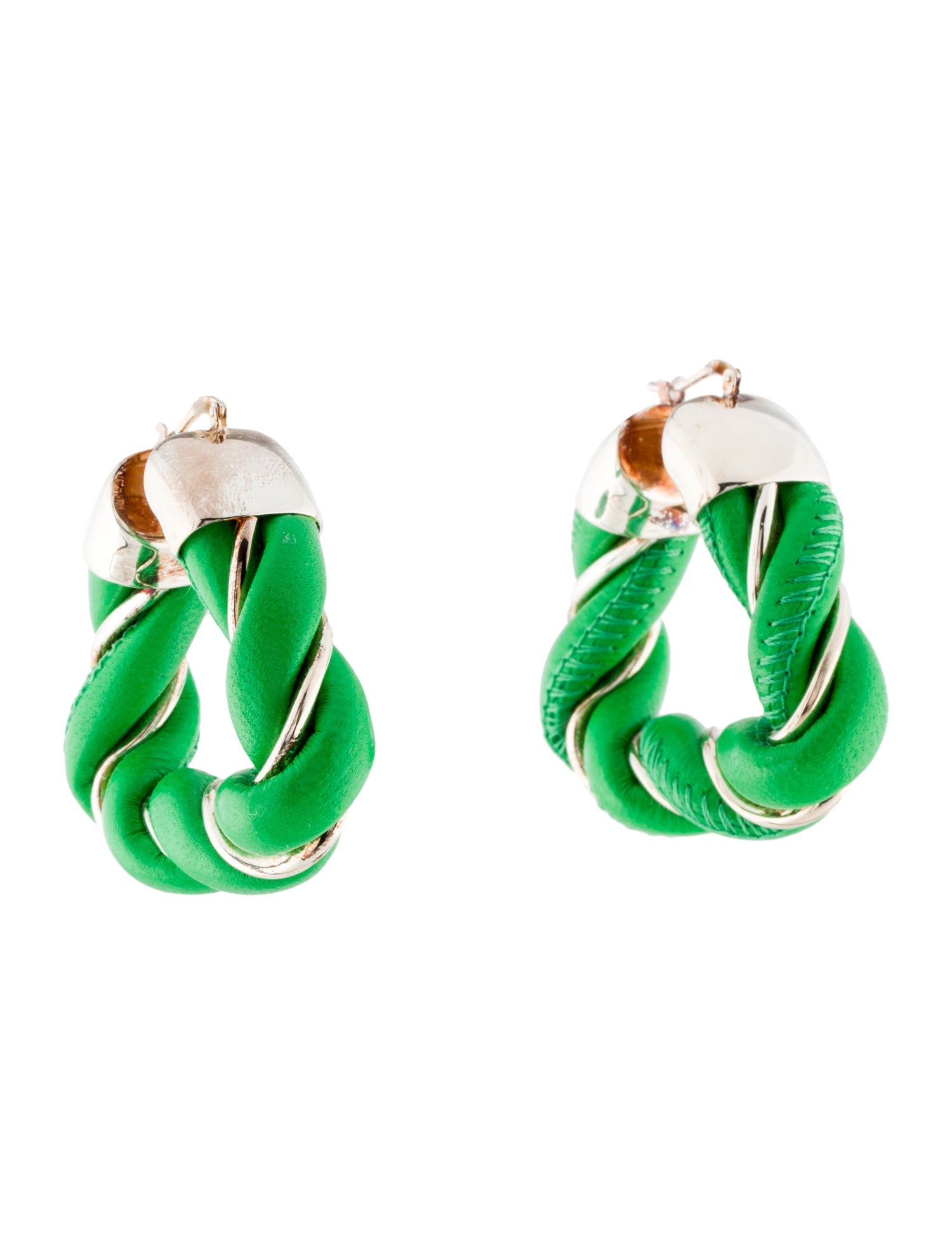 Bottega Veneta Leather Triangle Twist Hoop Earrings