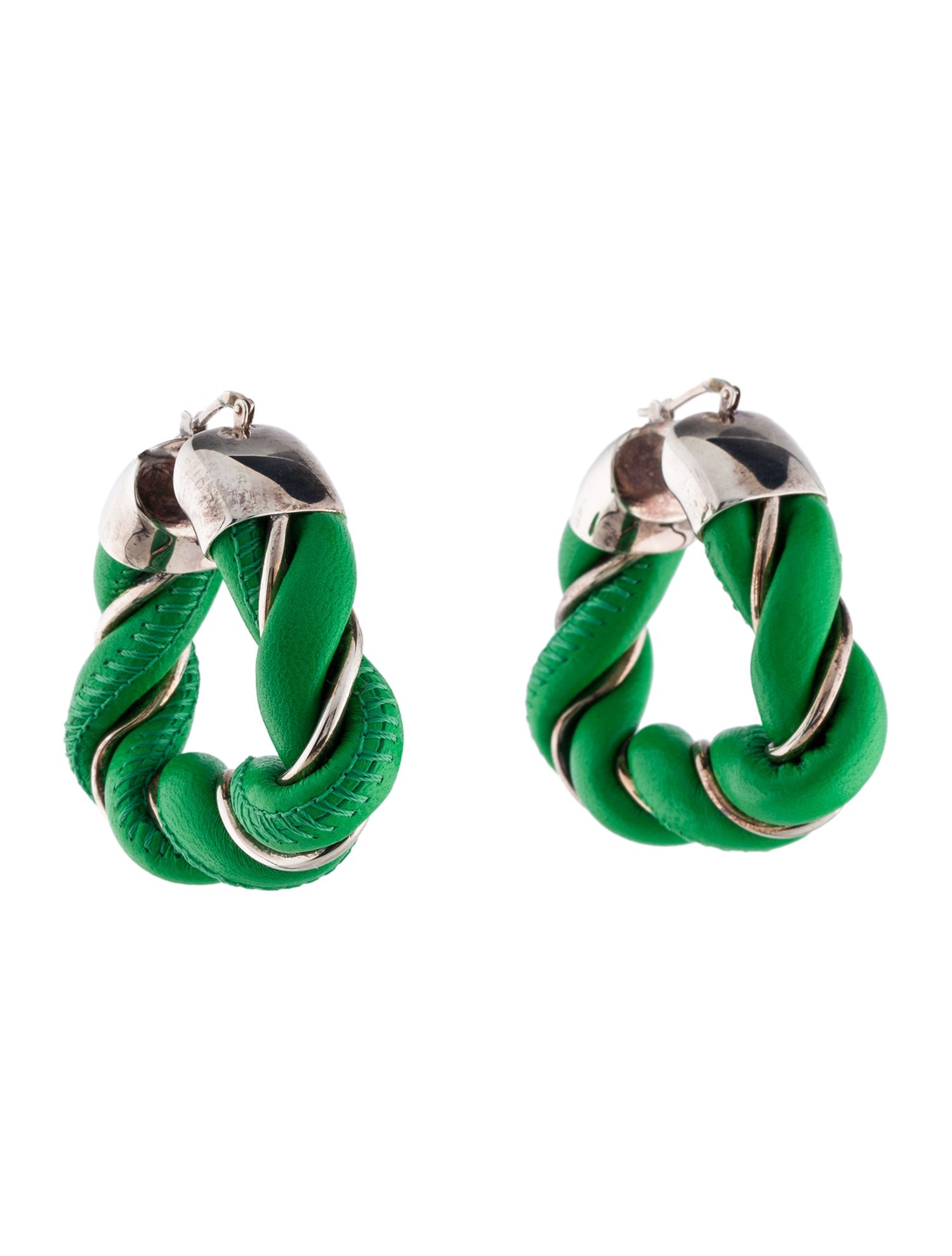 Bottega Veneta Leather Triangle Twist Hoop Earrings