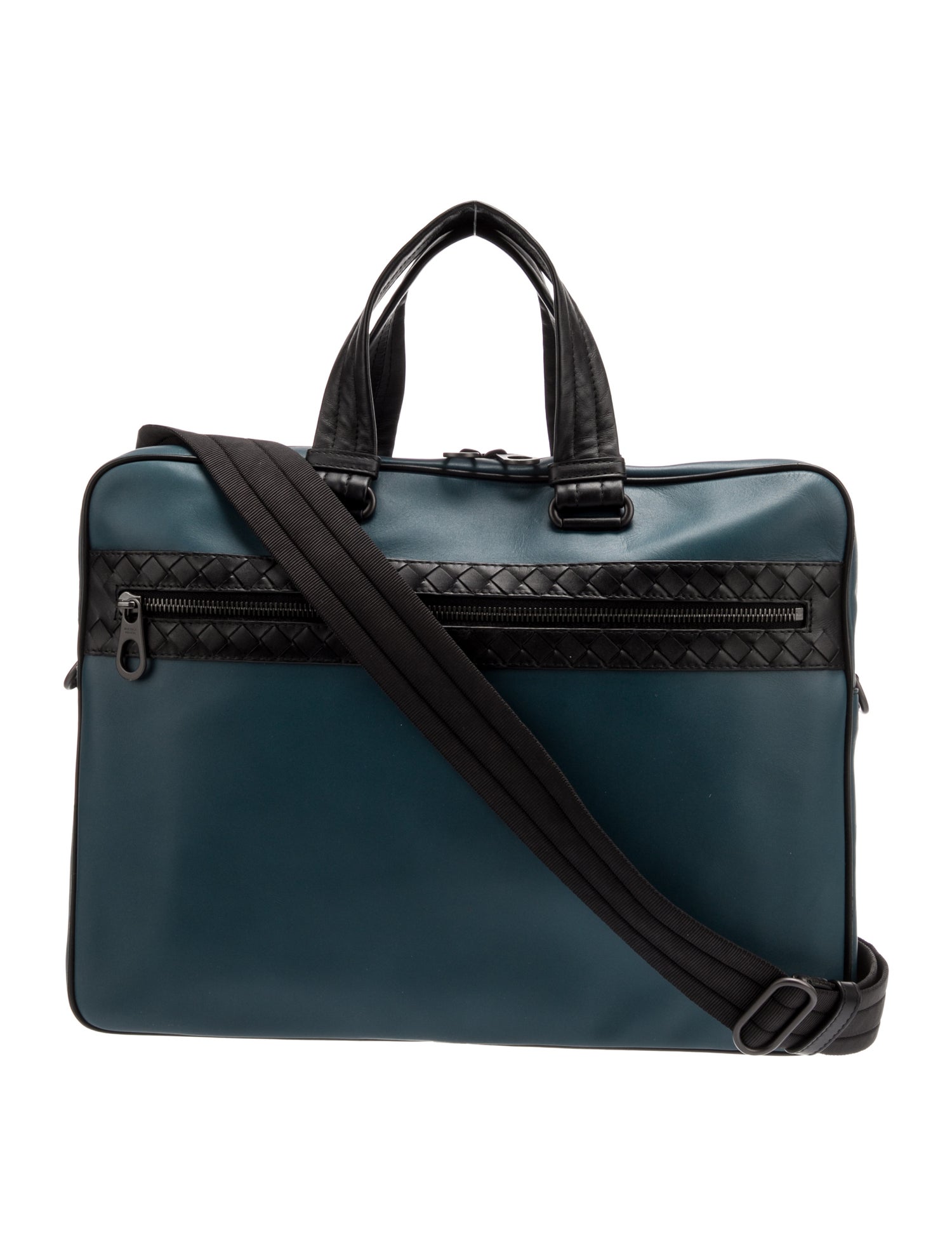 Bottega Veneta Intrecciato-Trimmed Ostrich Briefcase - Blue Briefcases ...