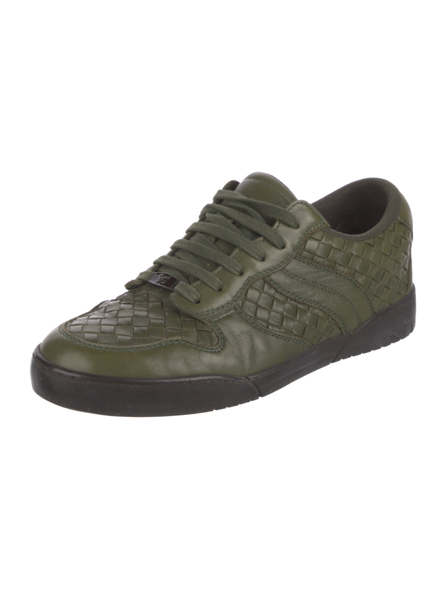 スニーカー BOTTEGA VENETA Woven Leather Sneakers Bottega Veneta Women's Pink / Red Leather Woven Lace Ups
