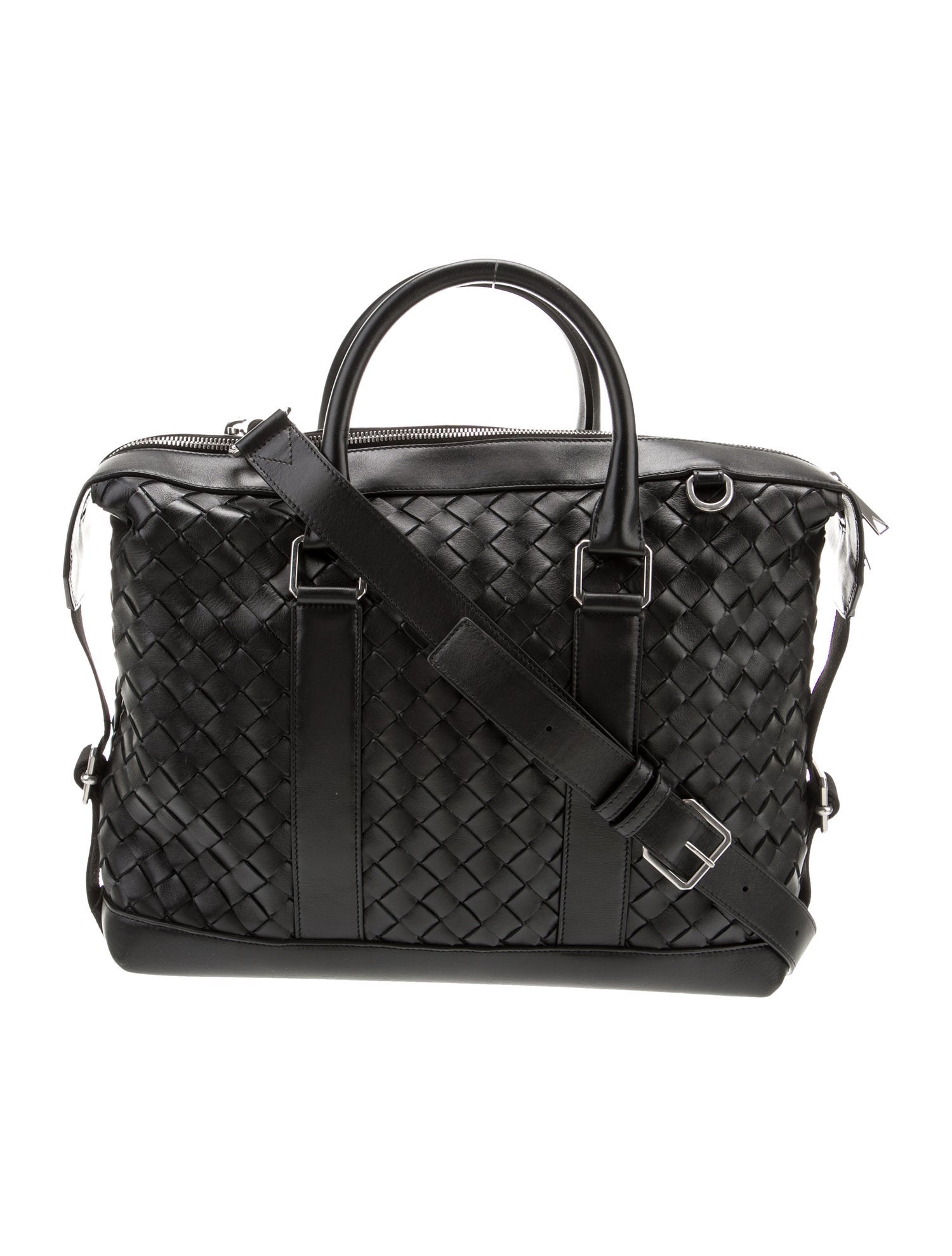 Bottega Veneta Intrecciato-Trimmed Ostrich Briefcase - Blue Briefcases ...