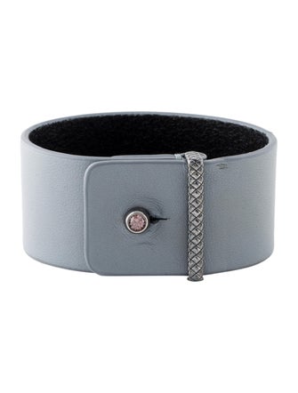 Bottega Veneta Cubic Zirconia Leather Wrap Bracelet