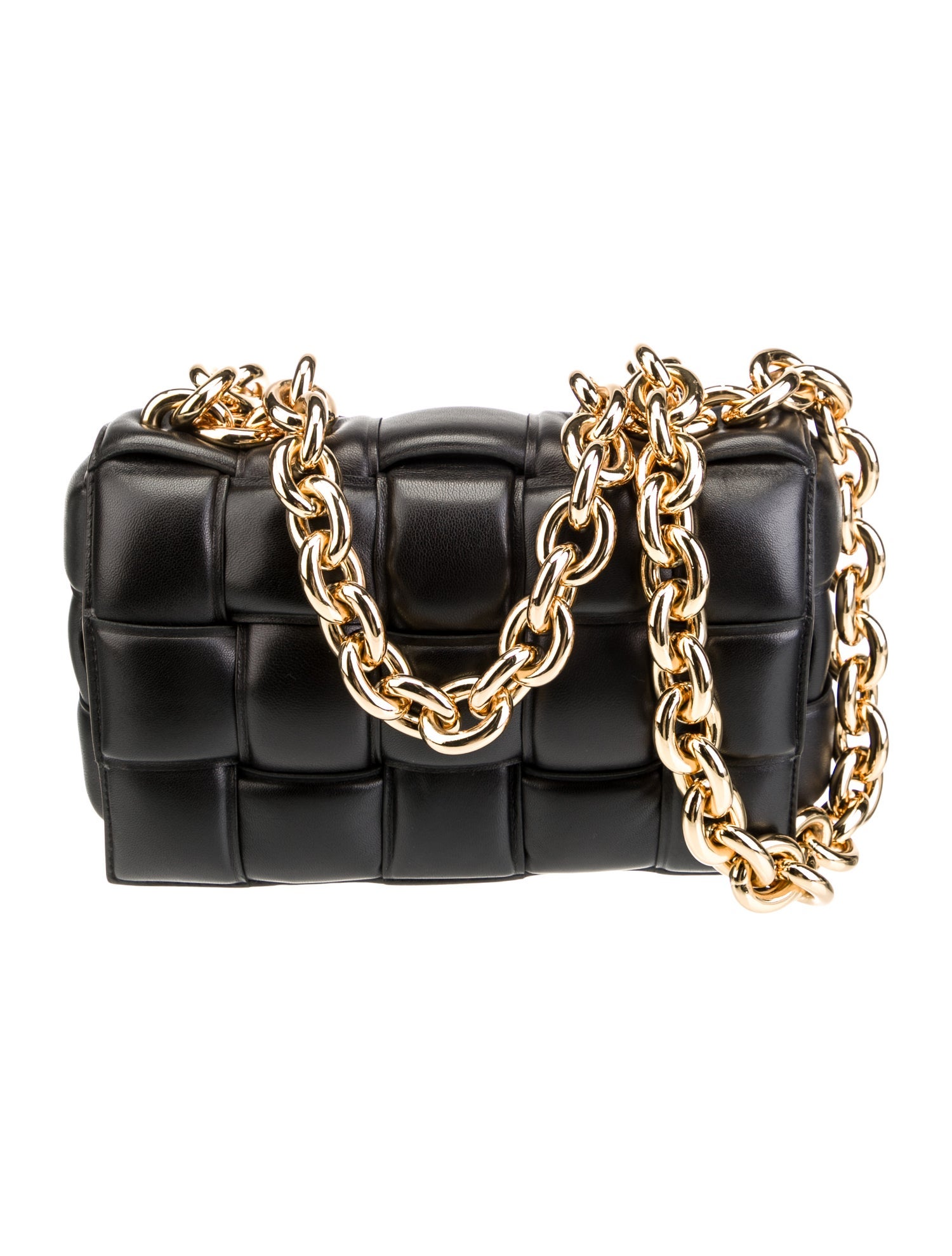 Bottega Intrecciato Chain Padded Cassette Black Shoulder Bags