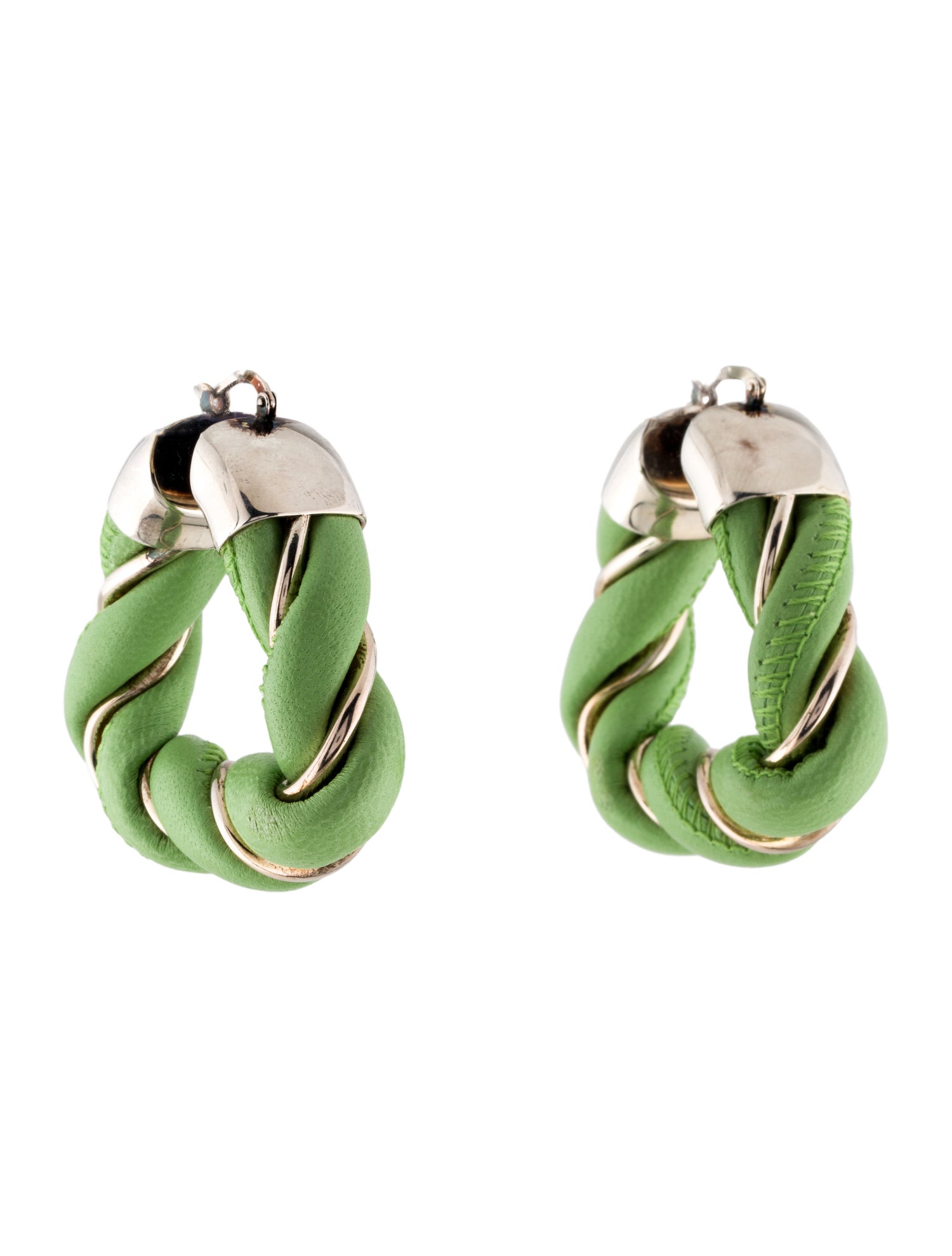 Bottega Veneta Leather Twist Triangle Hoop Earrings