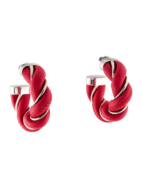 Bottega Veneta Twisted Leather Hoop Earrings