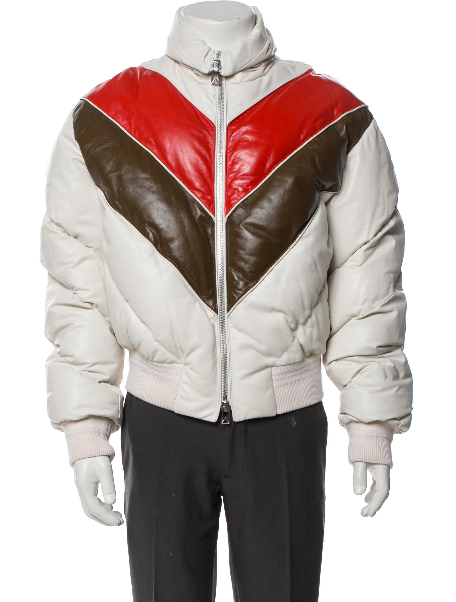 Bottega Veneta Lambskin Colorblock Pattern Puffer Coat