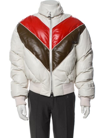 Bottega Veneta Lambskin Colorblock Pattern Puffer Coat