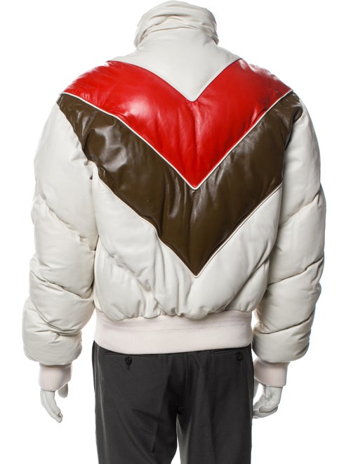 Bottega Veneta Lambskin Colorblock Pattern Puffer Coat