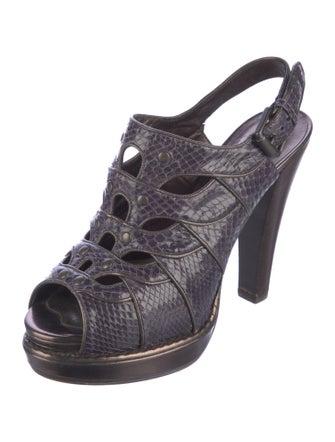 Bottega Veneta Snakeskin Studded Accents Slingback Pumps